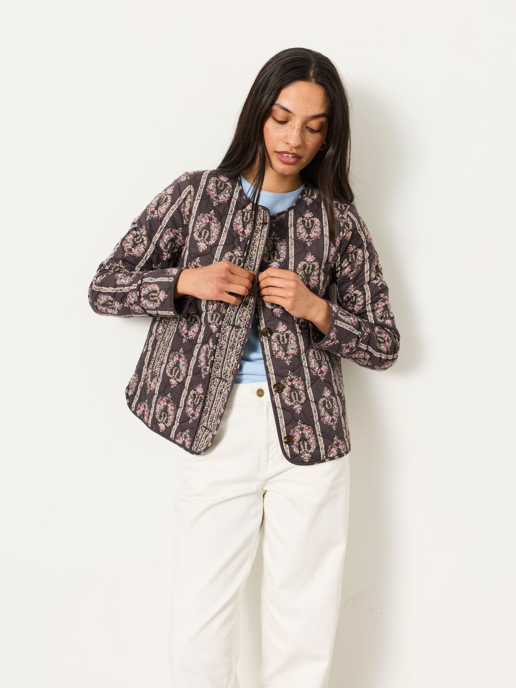Charcoal Grey Regular Paisley Stripe Quilt Jacket - Image 1 of 6