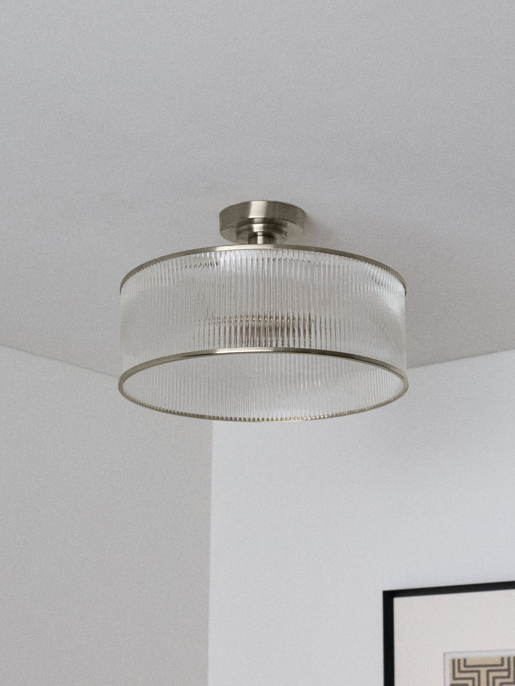 The Set 2 Pack Brushed Silver Ribbed Glass 2 Light Flush Ceiling Lights - Image 2 of 2 The Set 2 Pack Brushed Silver Ribbed Glass 2 Light Flush Ceiling Lights - Image 2 of 2