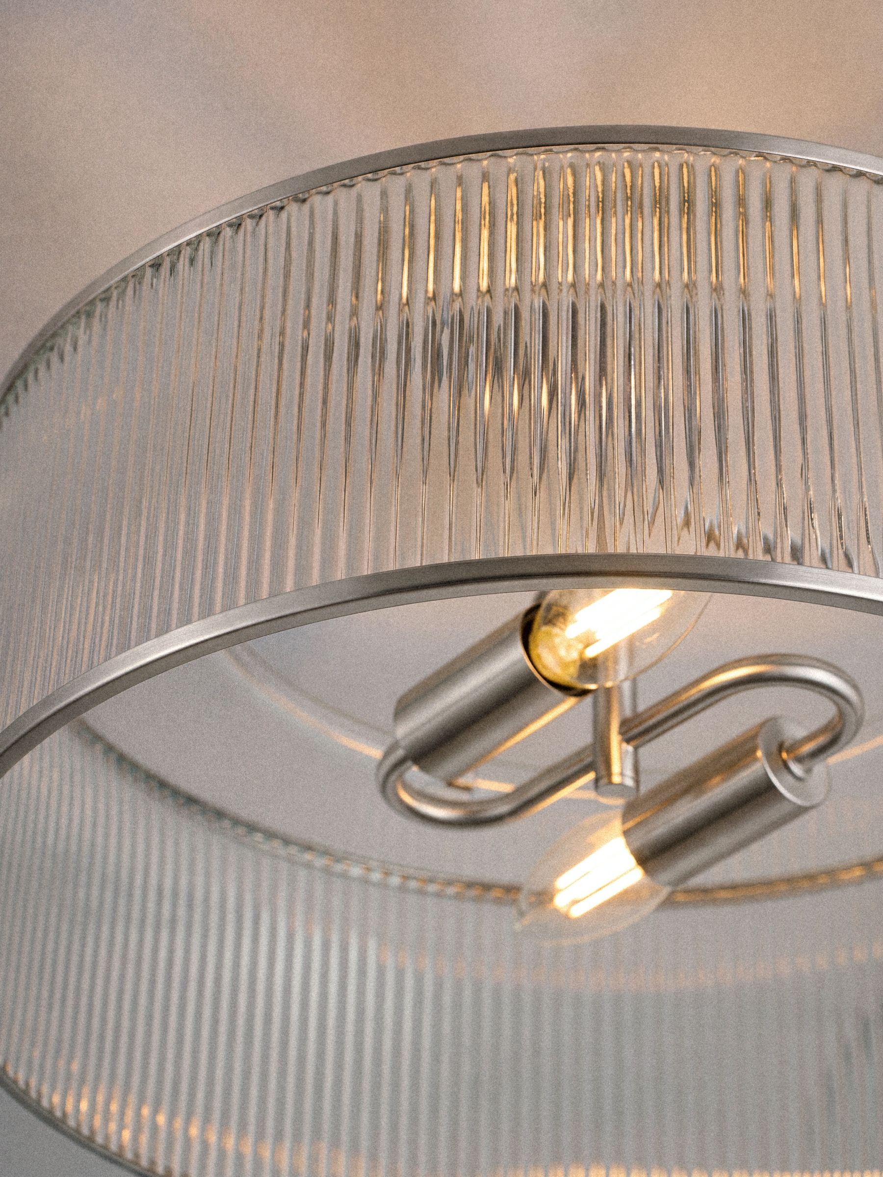 The Set 2 Pack Brushed Silver Ribbed Glass 2 Light Flush Ceiling Lights - Image 3 of 6