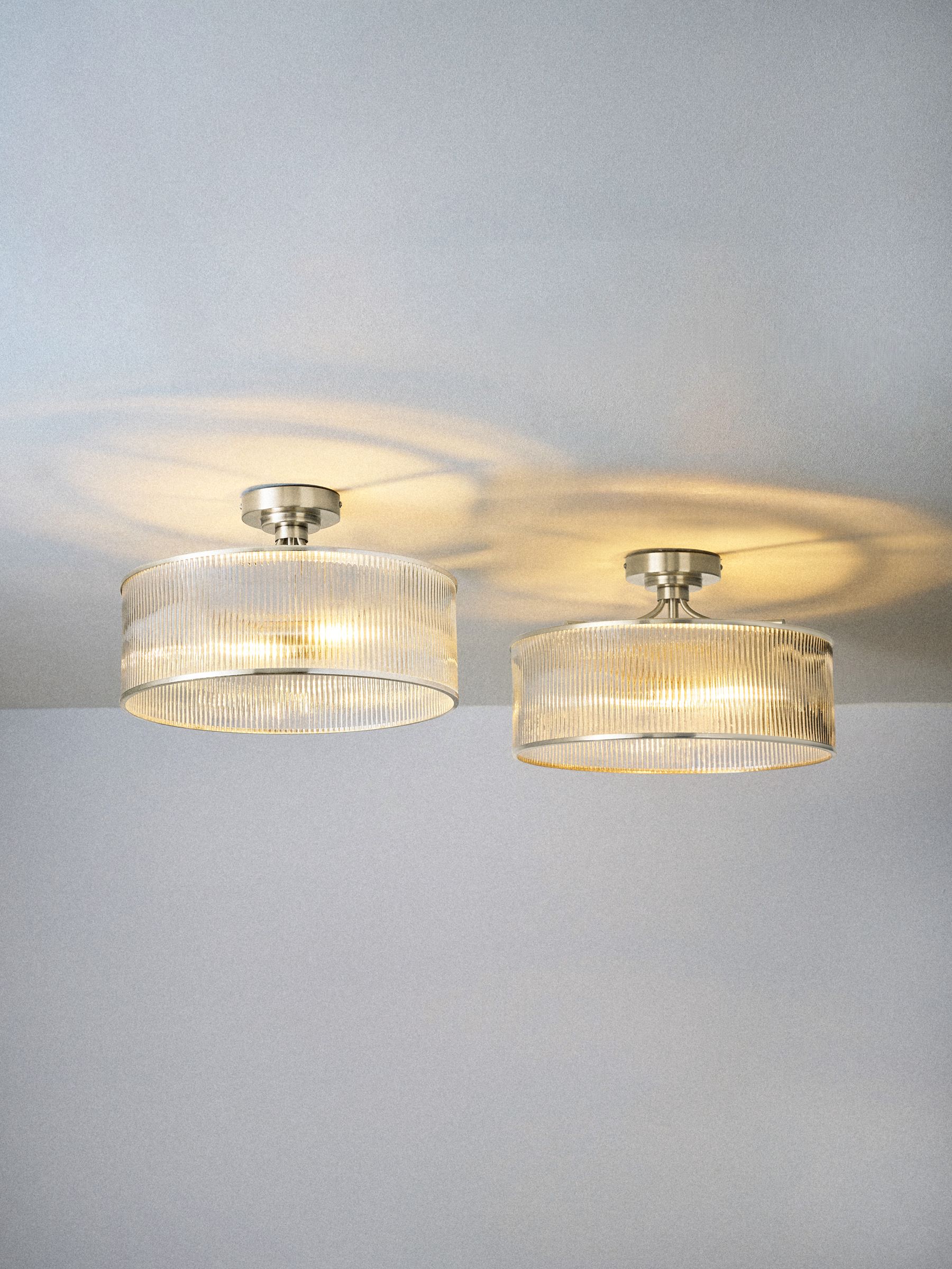 The Set 2 Pack Brushed Silver Ribbed Glass 2 Light Flush Ceiling Lights - Image 4 of 6