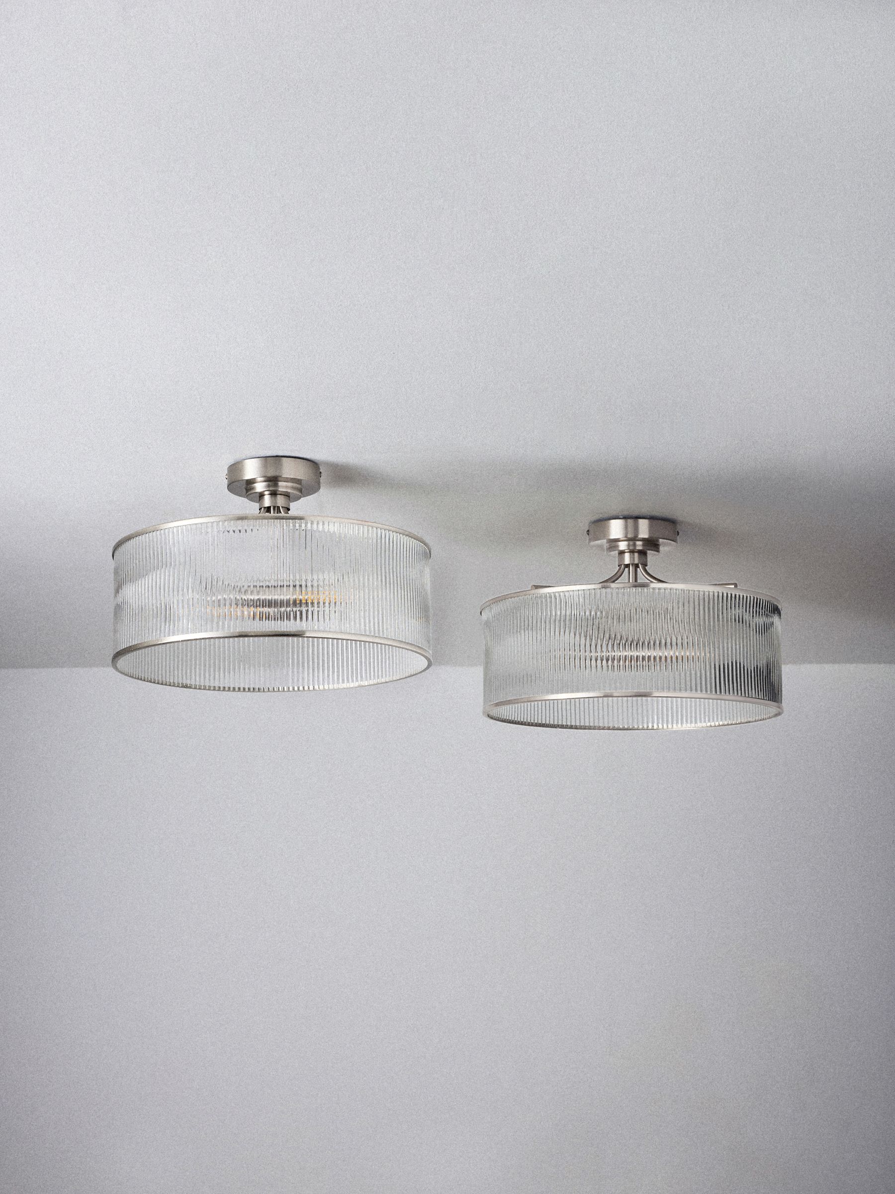 The Set 2 Pack Brushed Silver Ribbed Glass 2 Light Flush Ceiling Lights - Image 5 of 6