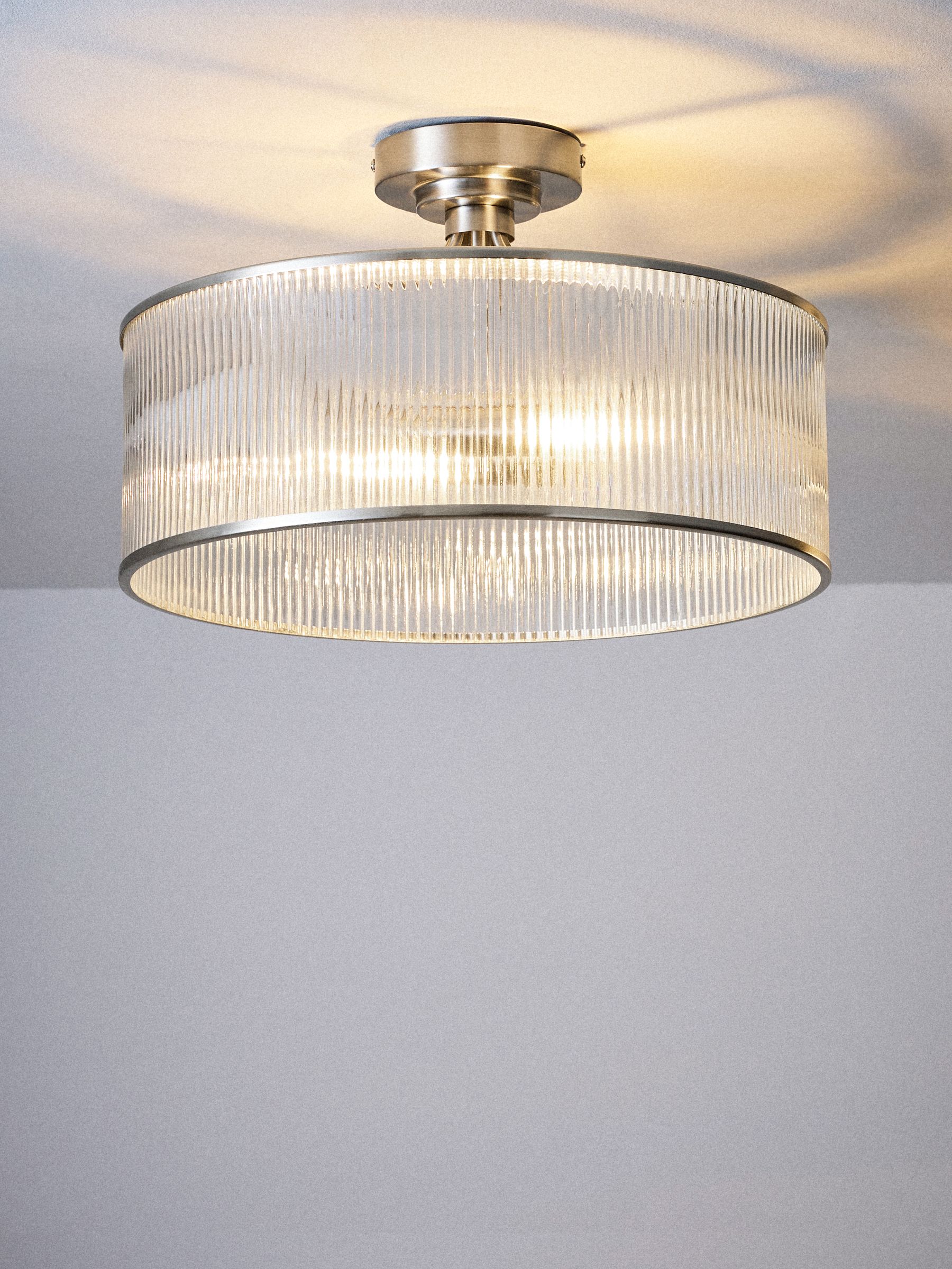 The Set 2 Pack Brushed Silver Ribbed Glass 2 Light Flush Ceiling Lights - Image 6 of 6
