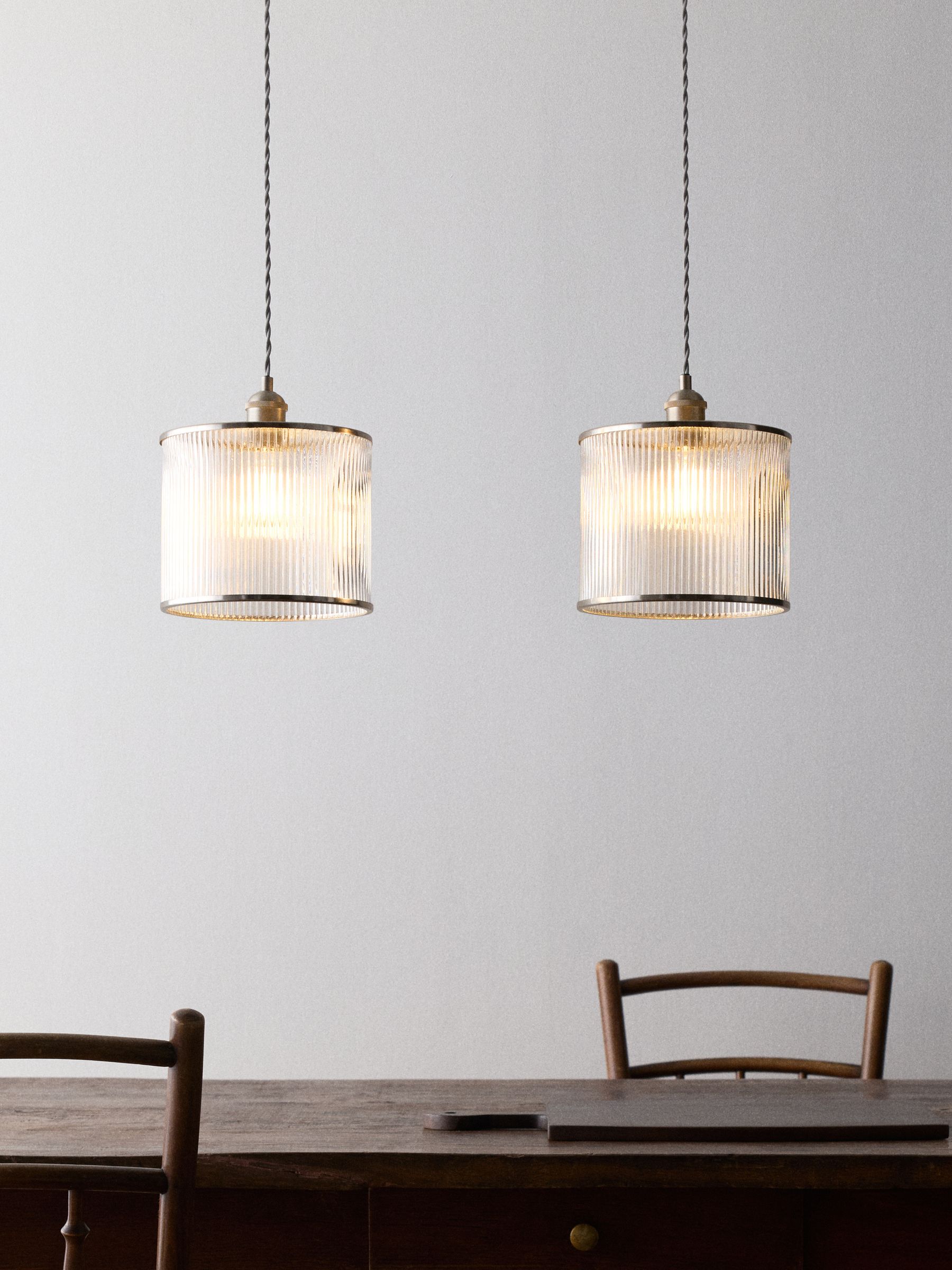 The Set 2 Pack Brushed Silver Ribbed Glass Easy Fit Shade Ceiling Lights - Image 1 of 5