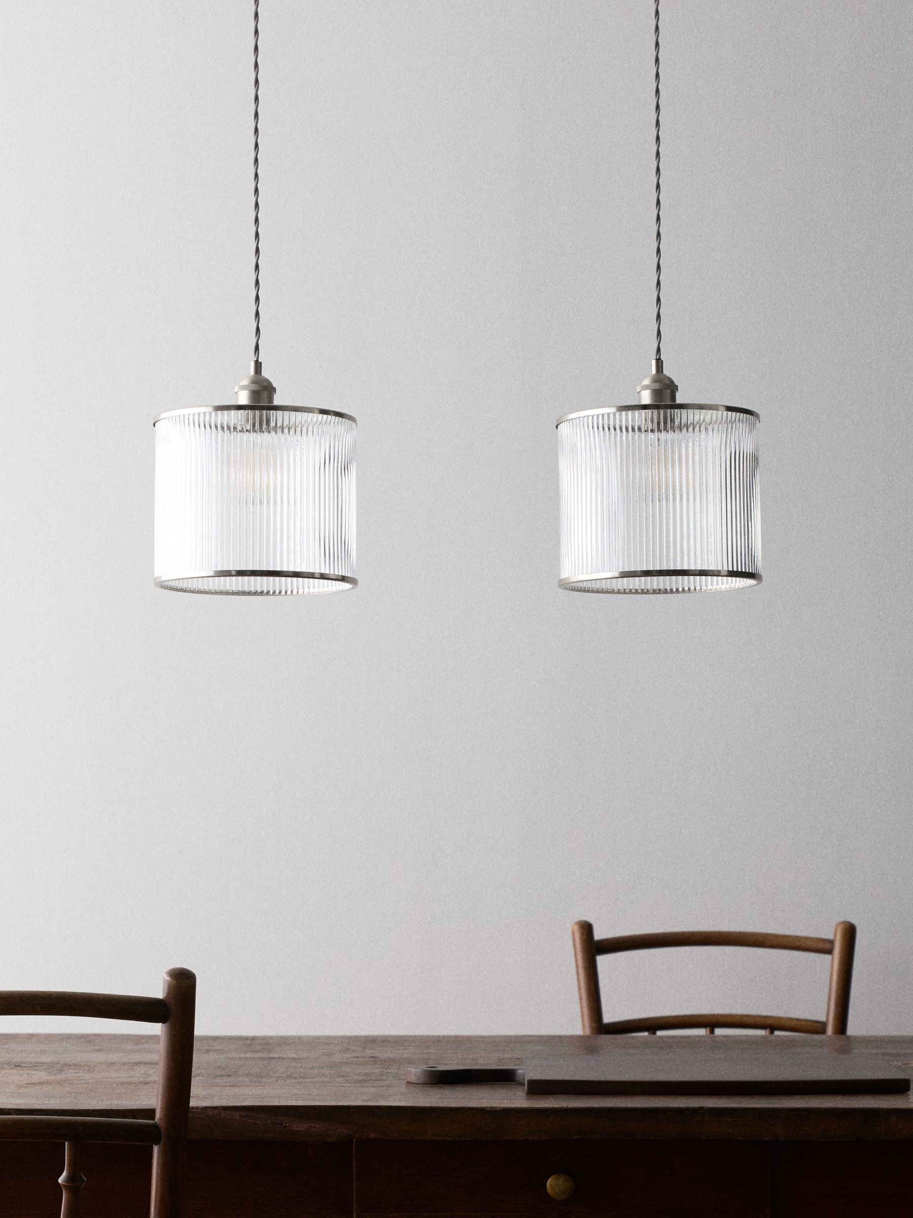 The Set 2 Pack Brushed Silver Ribbed Glass Easy Fit Shade Ceiling Lights - Image 2 of 5