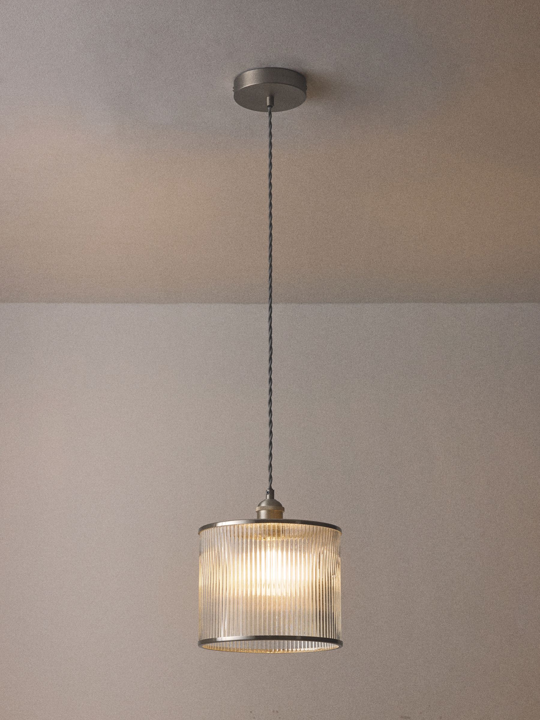 The Set 2 Pack Brushed Silver Ribbed Glass Easy Fit Shade Ceiling Lights - Image 3 of 5