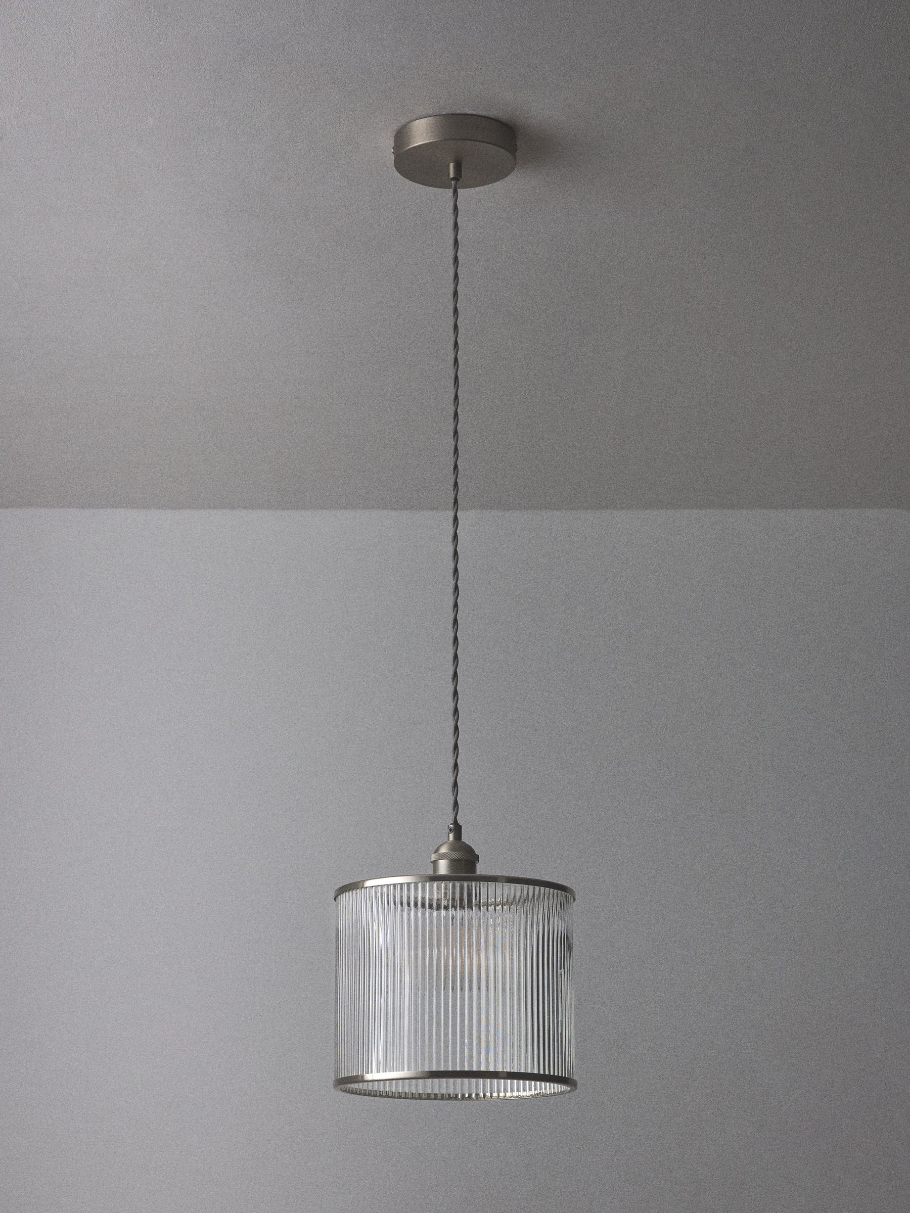 The Set 2 Pack Brushed Silver Ribbed Glass Easy Fit Shade Ceiling Lights - Image 4 of 5
