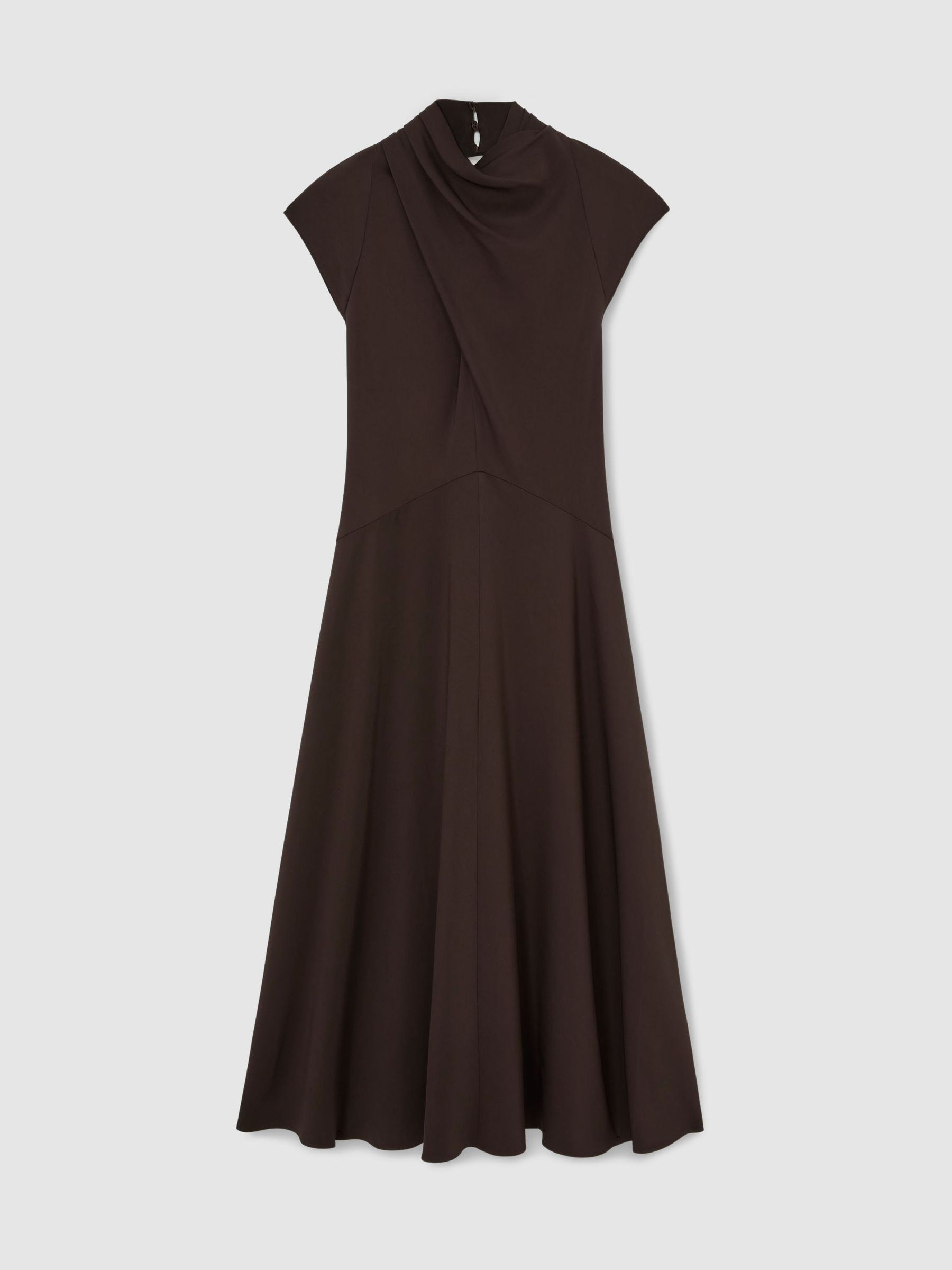 High-Neck Pleat-Detail Midi Dress in Grape Burgundy - Image 2 of 6