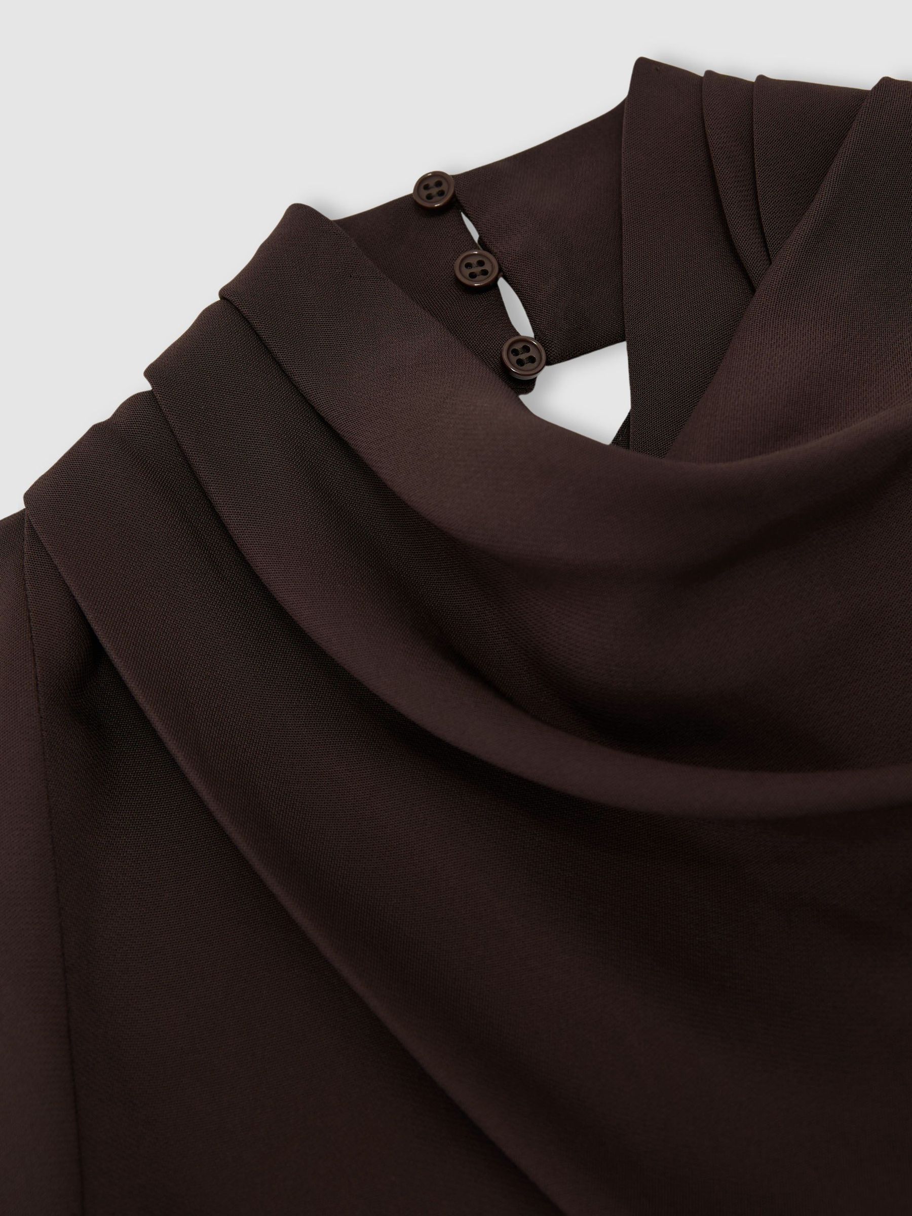High-Neck Pleat-Detail Midi Dress in Grape Burgundy - Image 6 of 6
