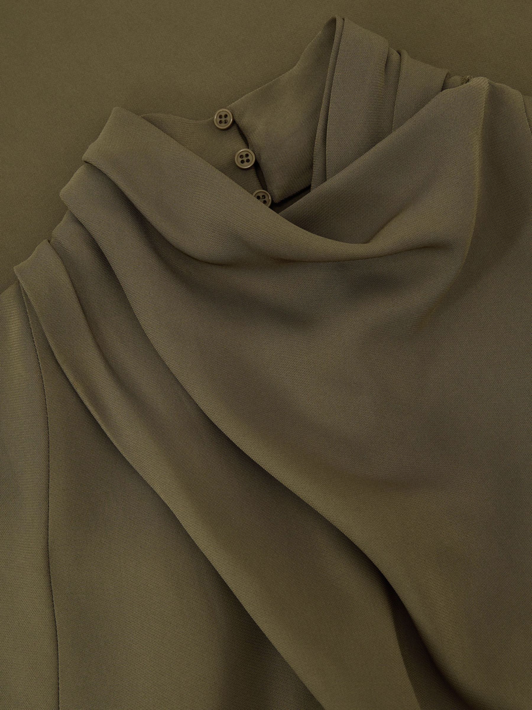 High-Neck Pleat-Detail Midi Dress in Khaki Green - Image 7 of 7