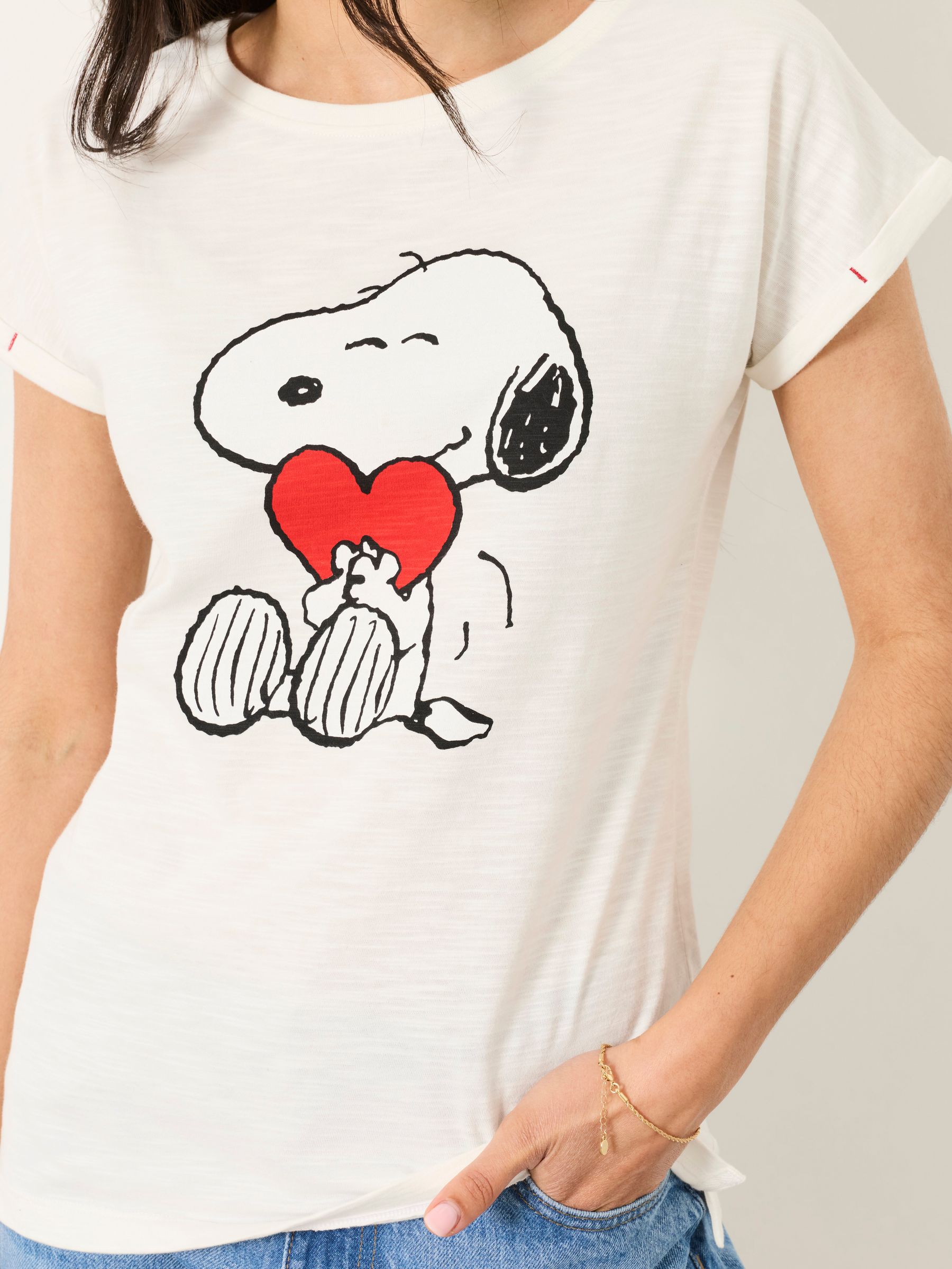 White Snoopy Heart Graphic T-Shirt - Image 3 of 5