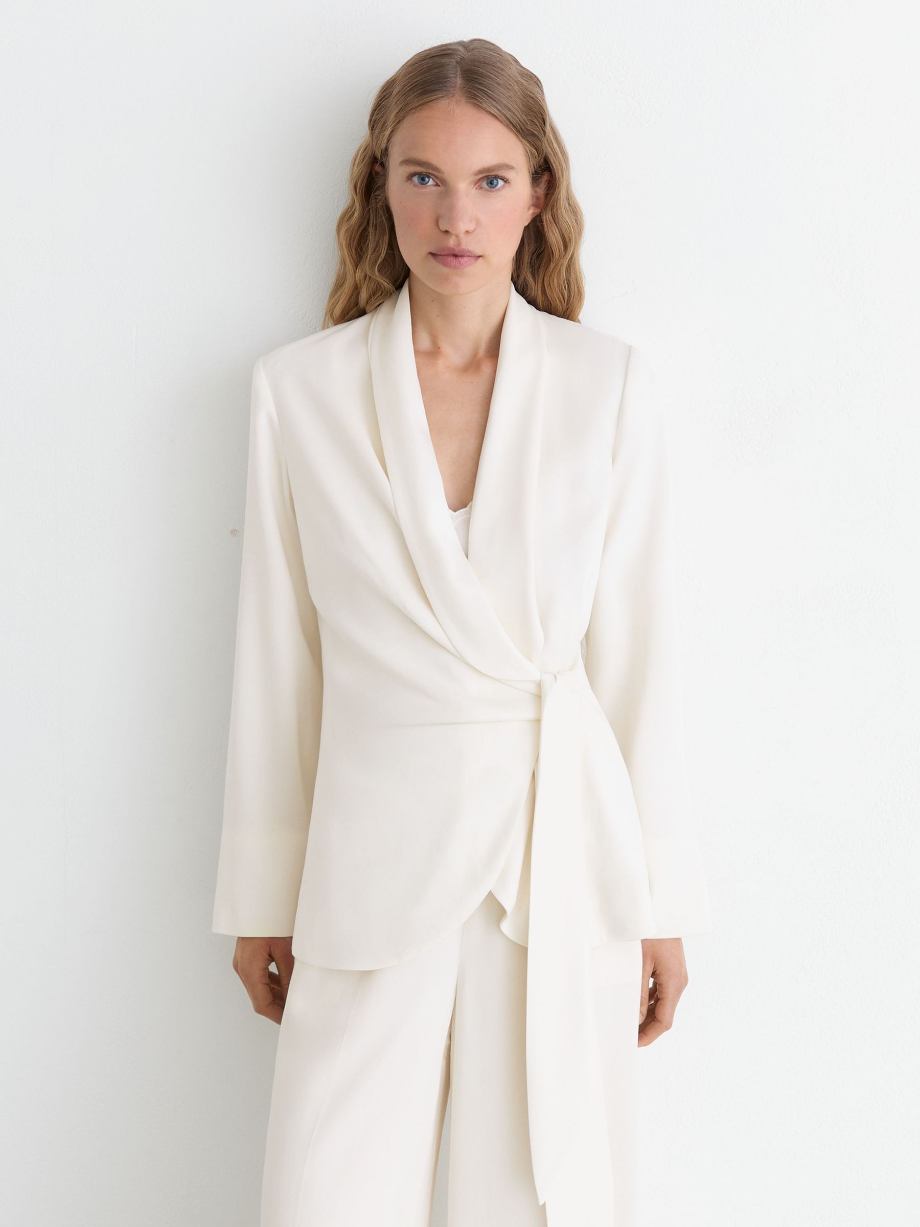 Tie-Front Wrap Suit Jacket in White - Image 3 of 10