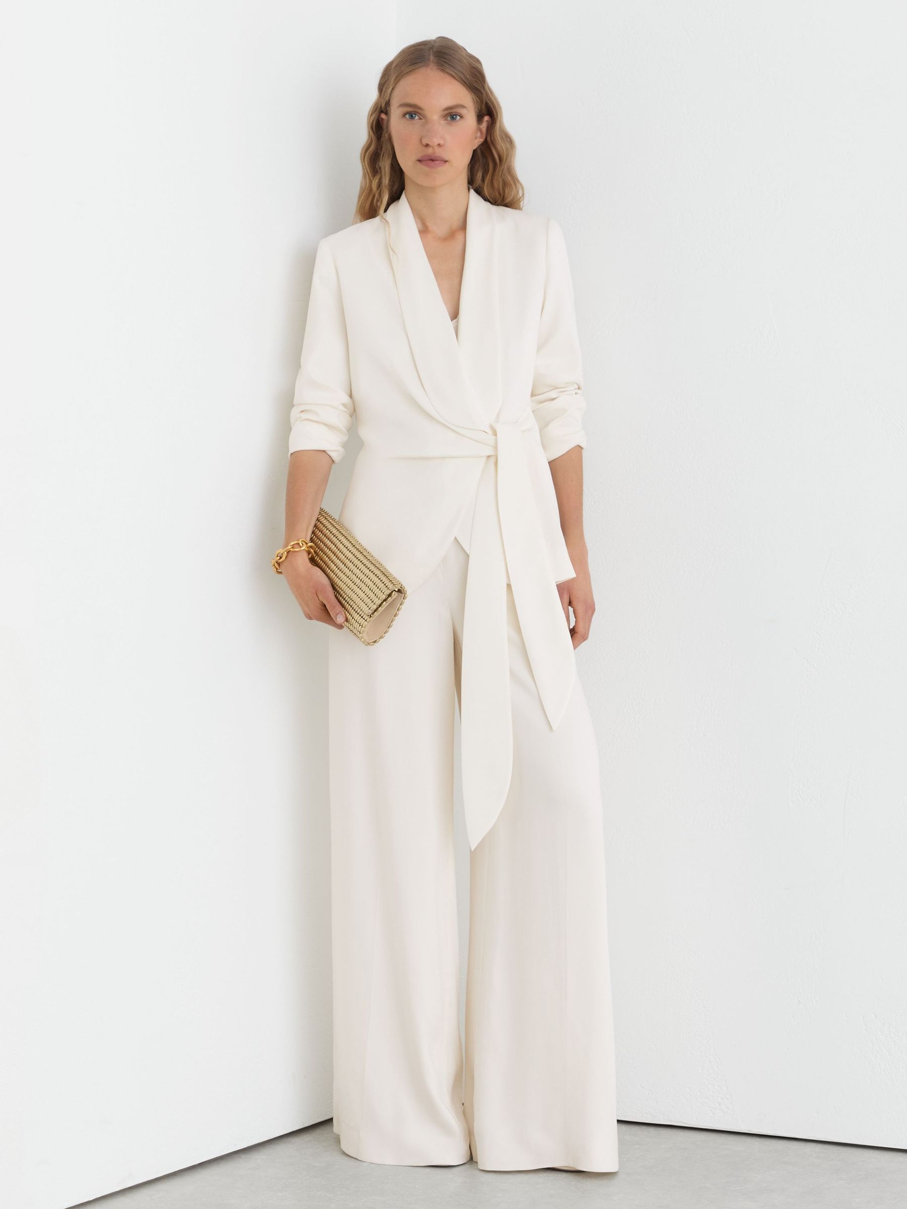 Tie-Front Wrap Suit Jacket in White - Image 4 of 10