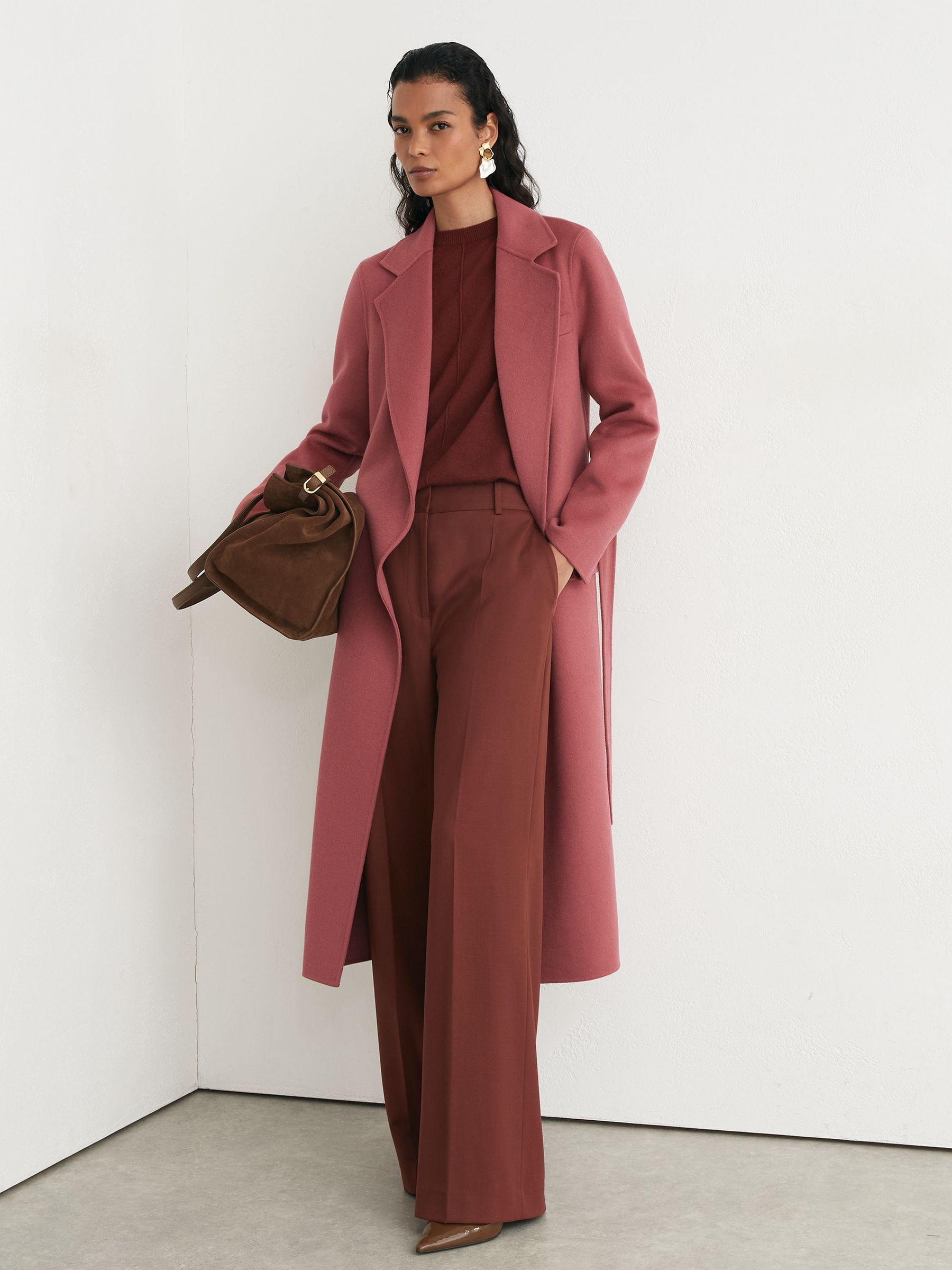 Wool-Blend Double-Breasted Blind-Seam Coat in Pink - Image 1 of 10