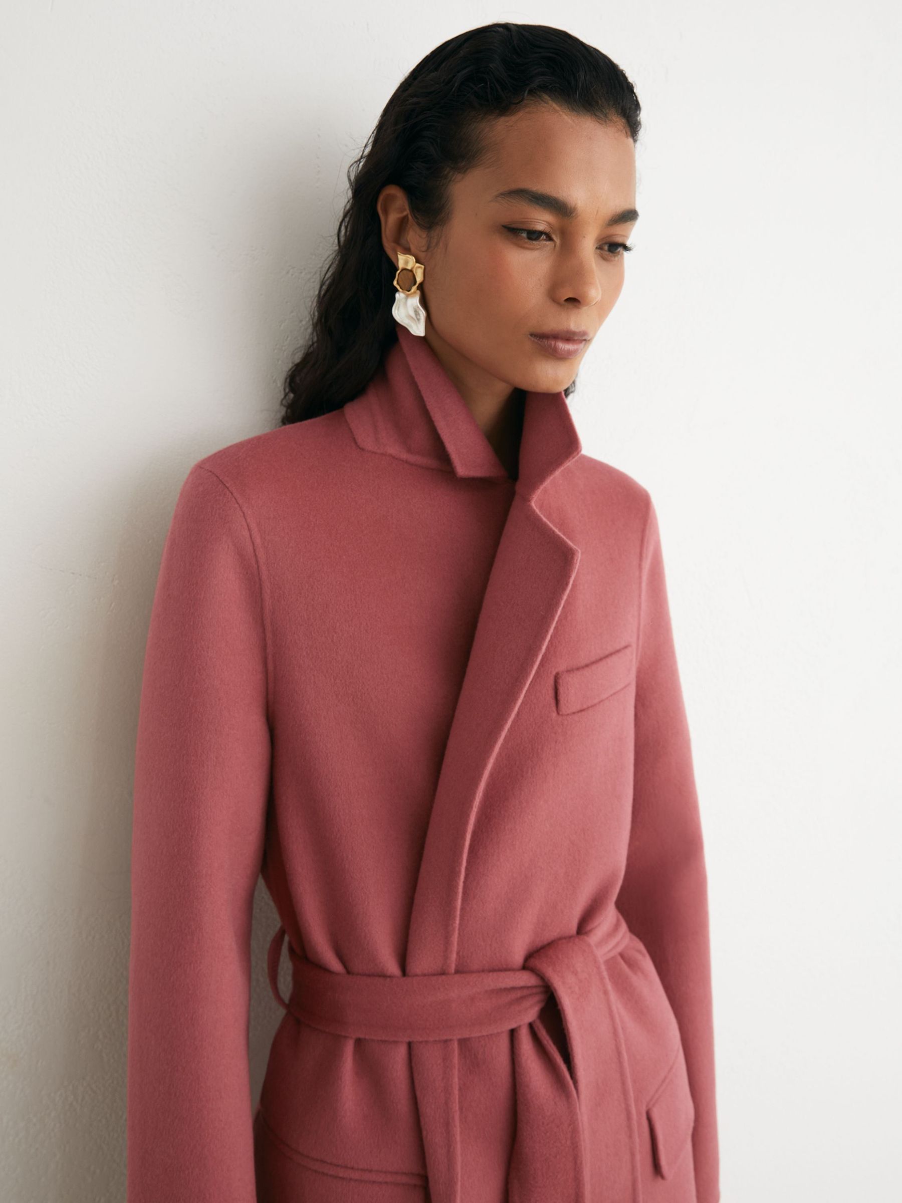 Wool-Blend Double-Breasted Blind-Seam Coat in Pink - Image 8 of 10