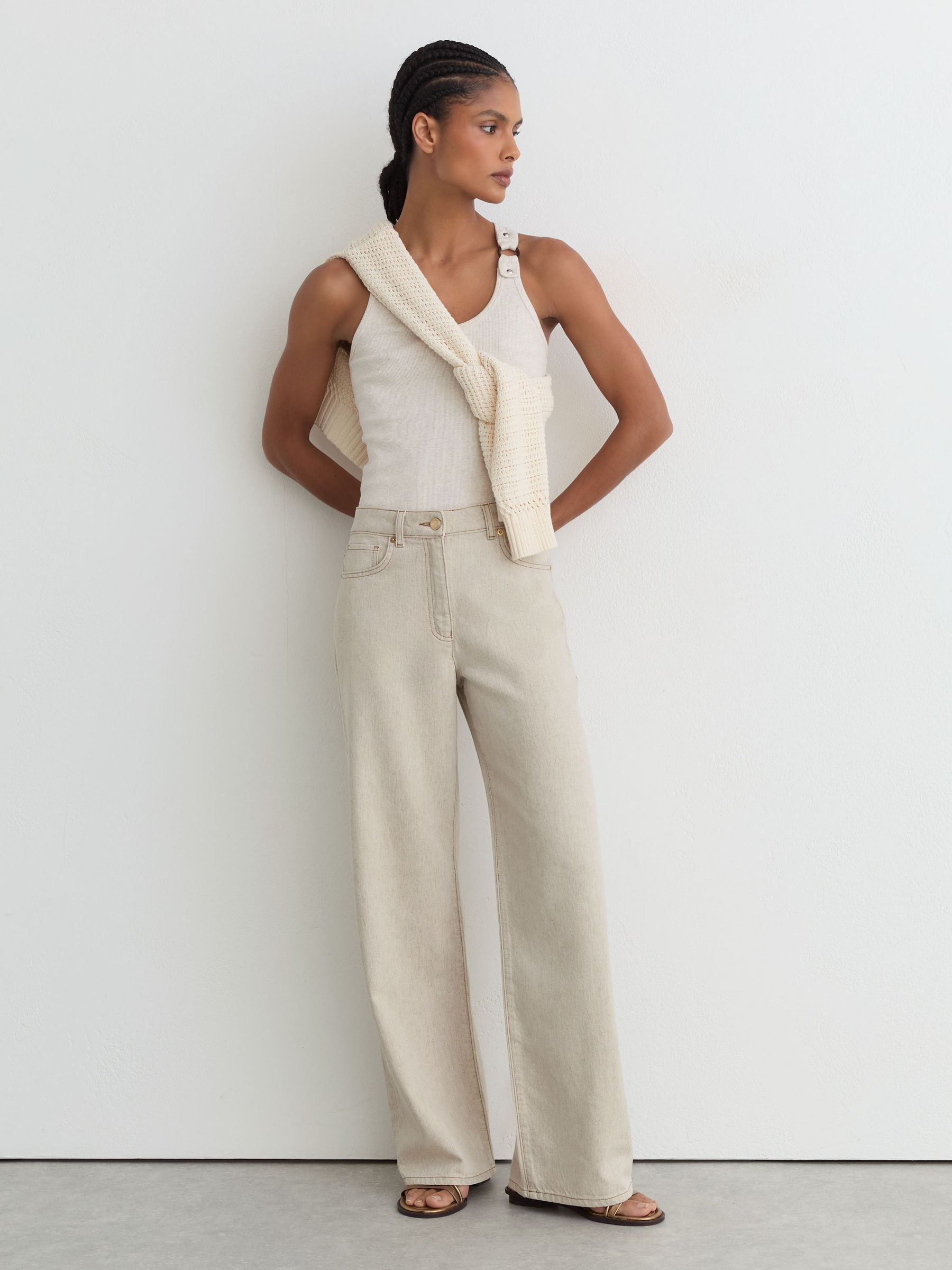 Wide-Leg Jeans with Hemp in Cream - image 3