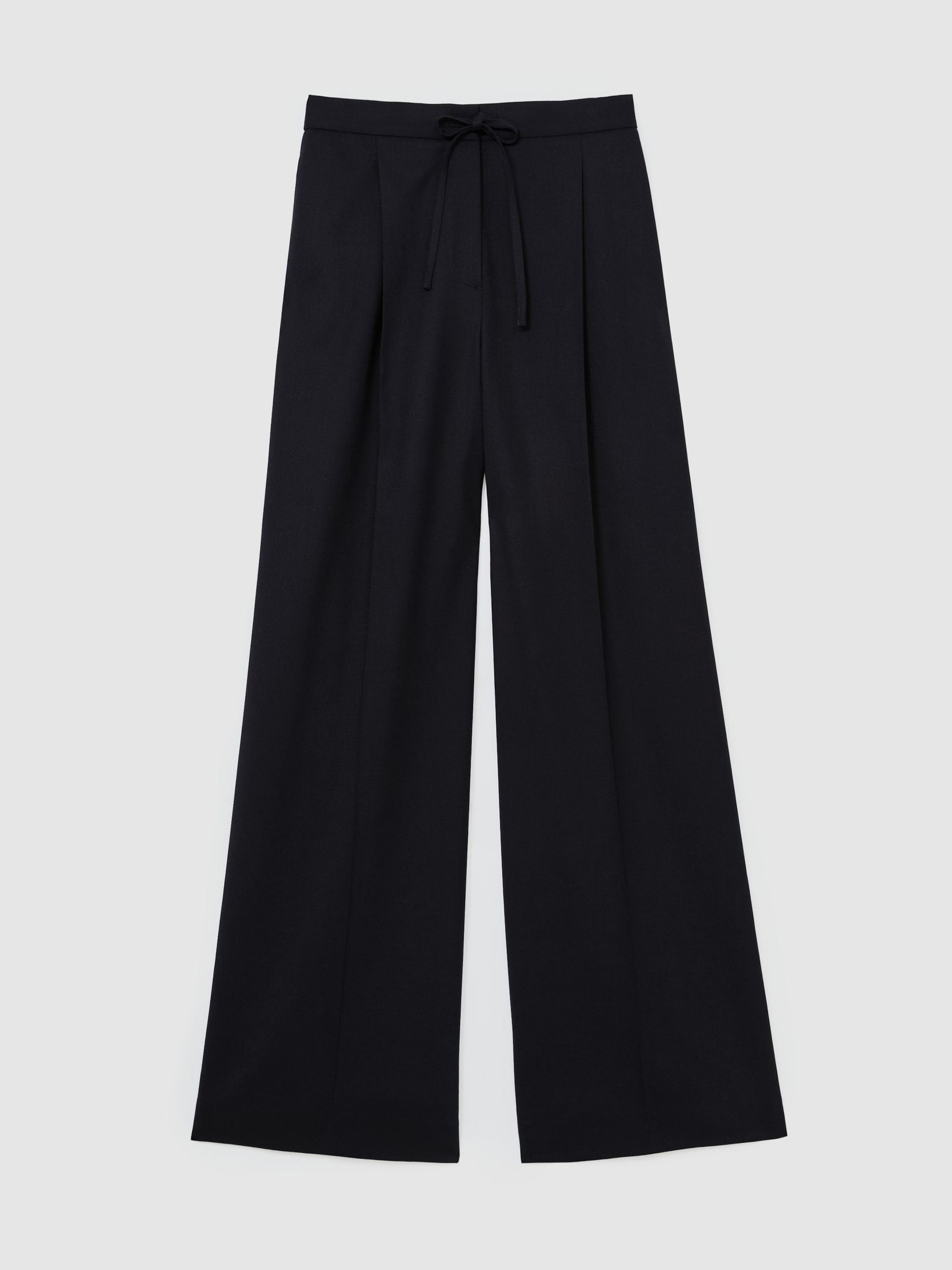 Petite Wool-Blend Drawstring Wide-Leg Suit Trousers in Navy - Image 2 of 8