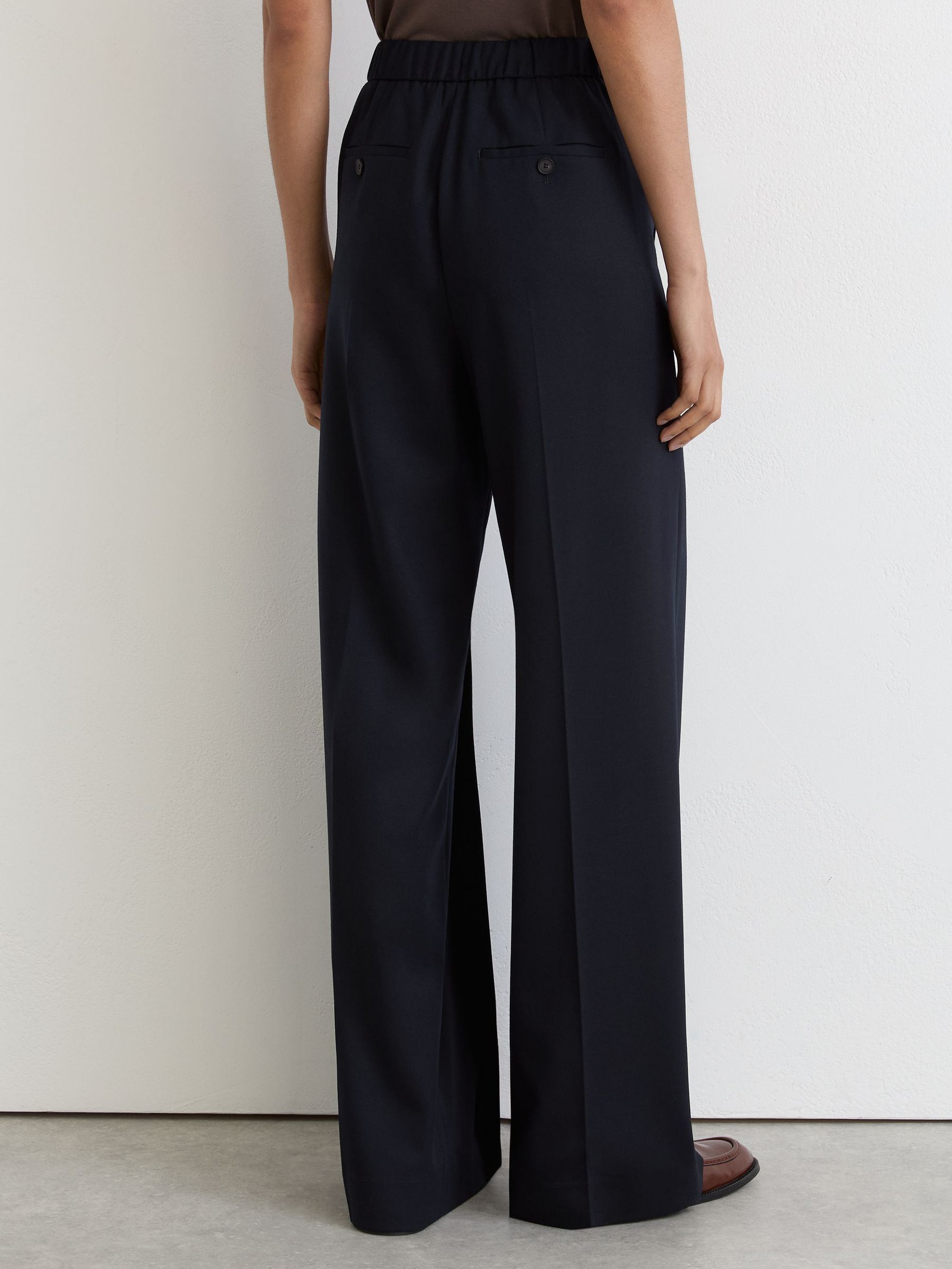 Petite Wool-Blend Drawstring Wide-Leg Suit Trousers in Navy - Image 6 of 8