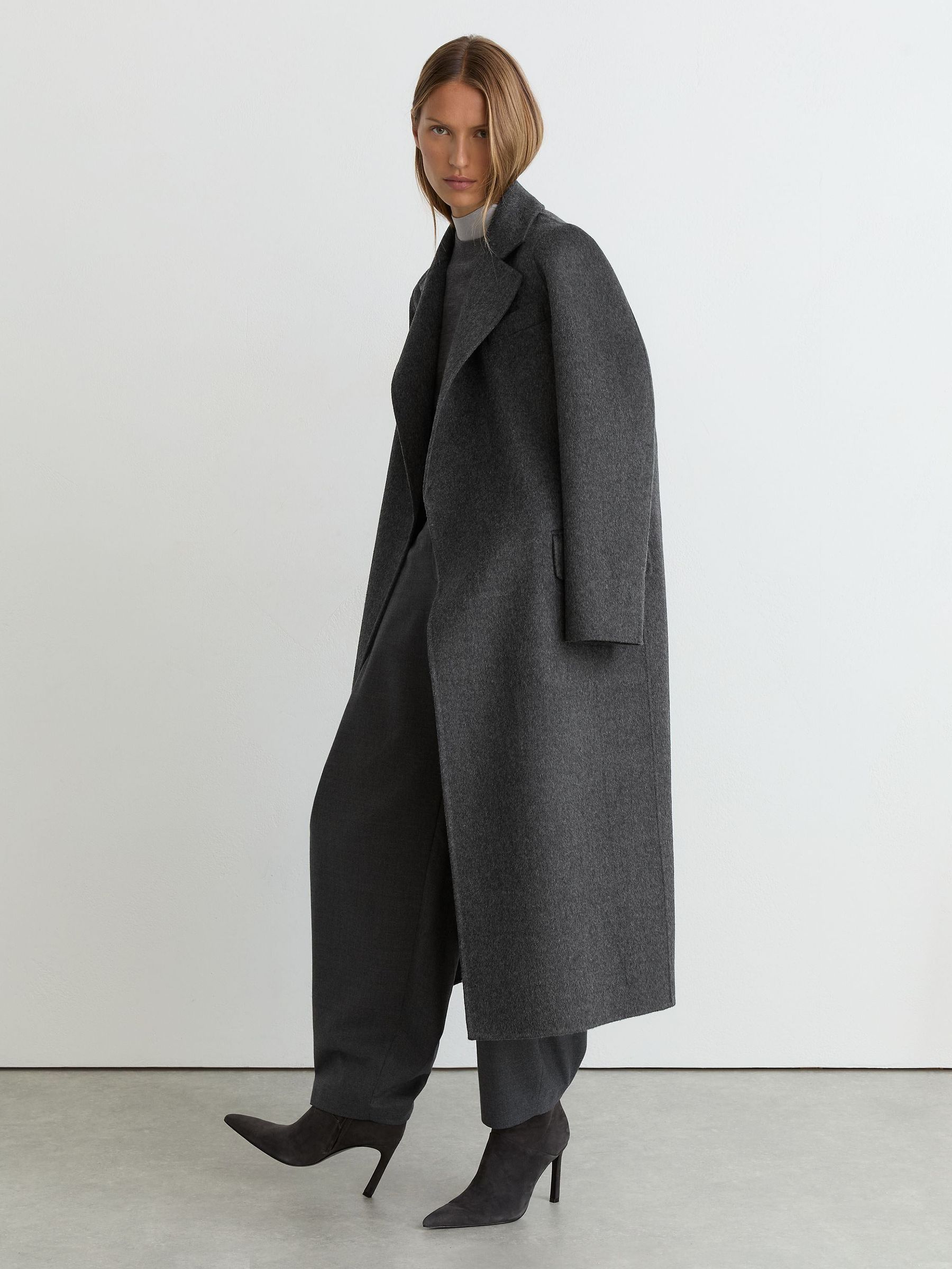 Petite Wool-Blend Double-Breasted Blind-Seam Coat in Charcoal Grey - Image 1 of 12