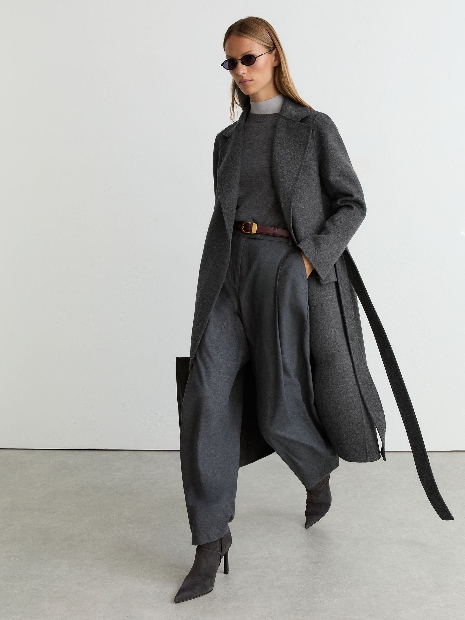 Petite Wool-Blend Double-Breasted Blind-Seam Coat in Charcoal Grey - Image 9 of 12