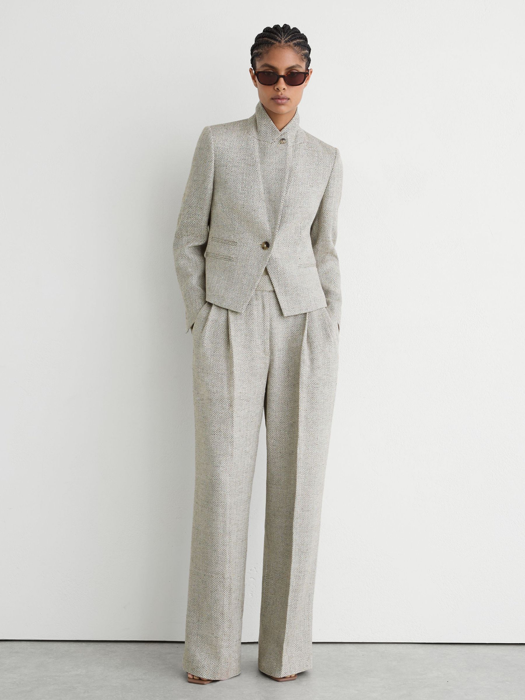 Petite Herringbone Linen-Blend Straight-Leg Suit Trousers in Neutral - Image 4 of 9
