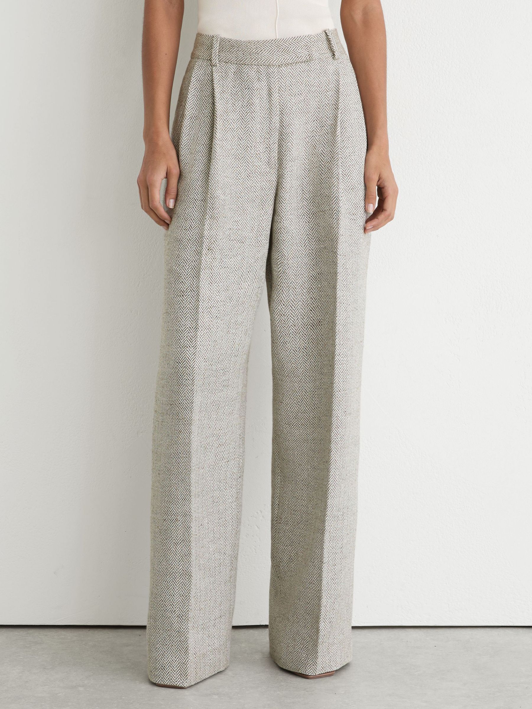 Petite Herringbone Linen-Blend Straight-Leg Suit Trousers in Neutral - Image 5 of 9