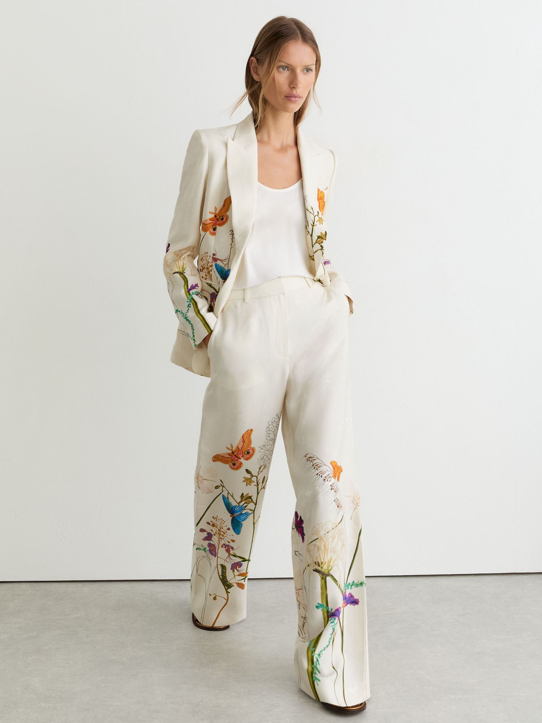 Reiss | NYBG Printed Wide-Leg Suit Trousers in Ivory - Image 1 of 6