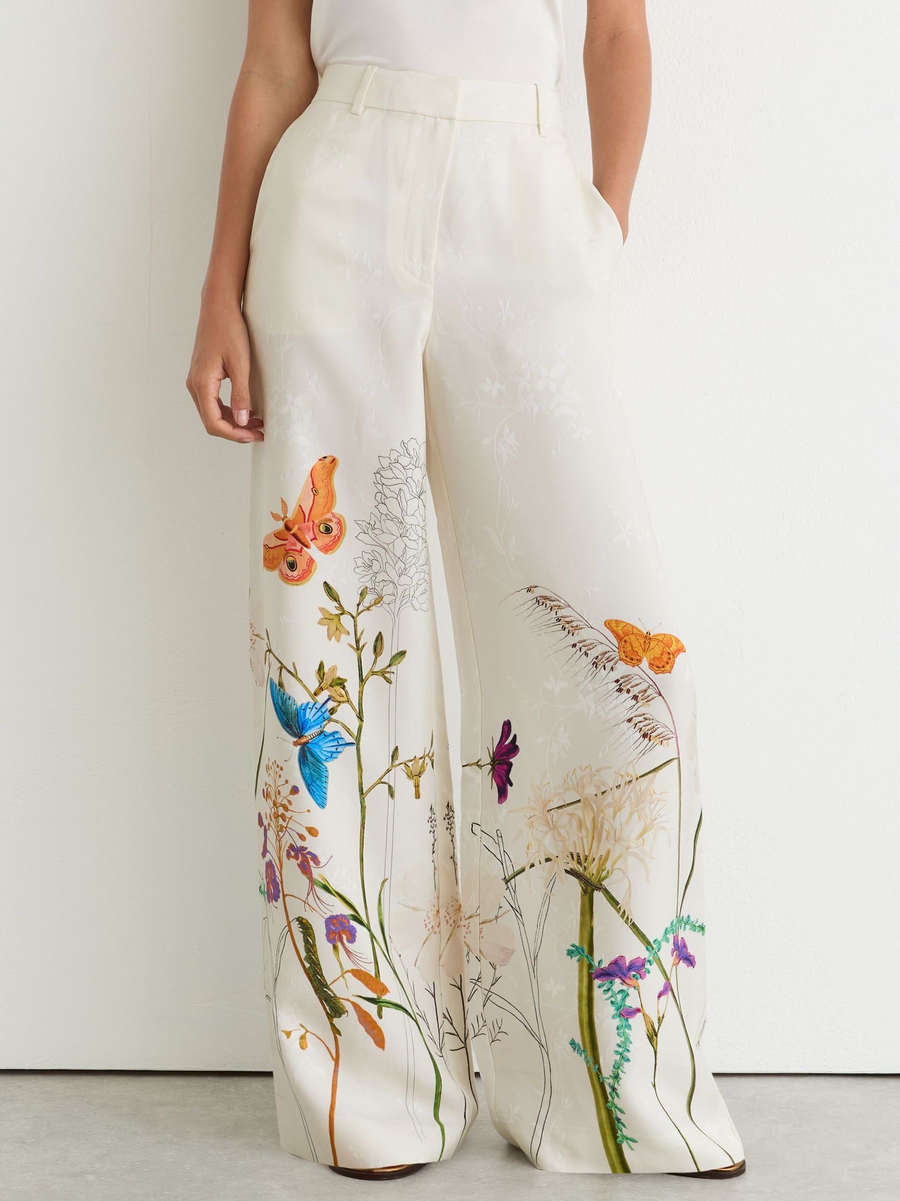 Reiss | NYBG Printed Wide-Leg Suit Trousers in Ivory - Image 3 of 6