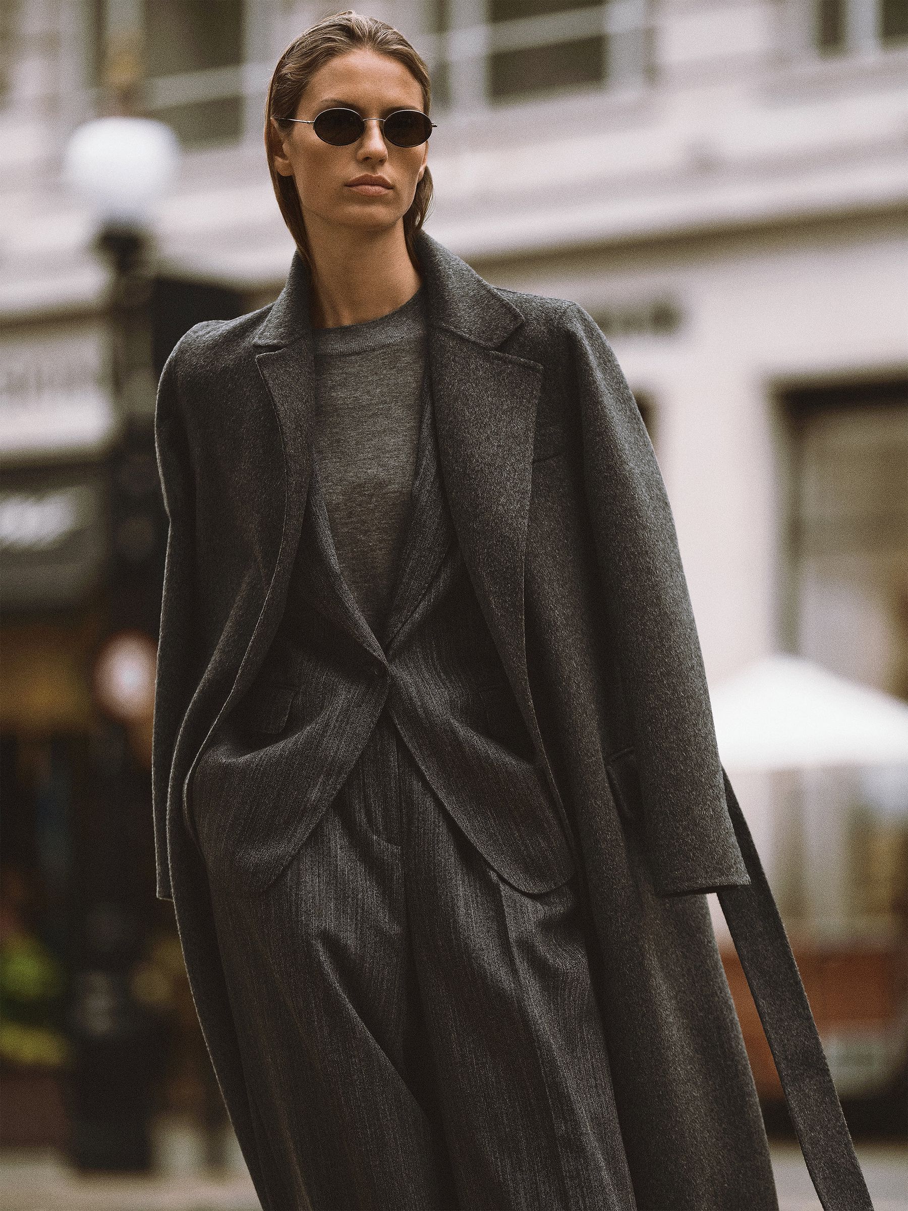 Wool-Blend Double-Breasted Blind-Seam Coat in Charcoal Grey - Image 1 of 12