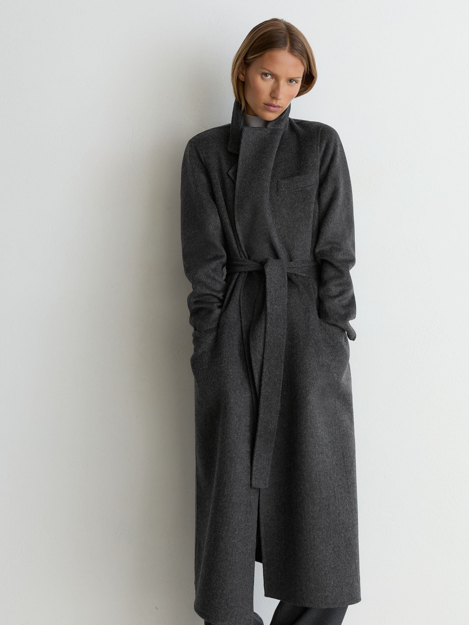 Wool-Blend Double-Breasted Blind-Seam Coat in Charcoal Grey - Image 10 of 12