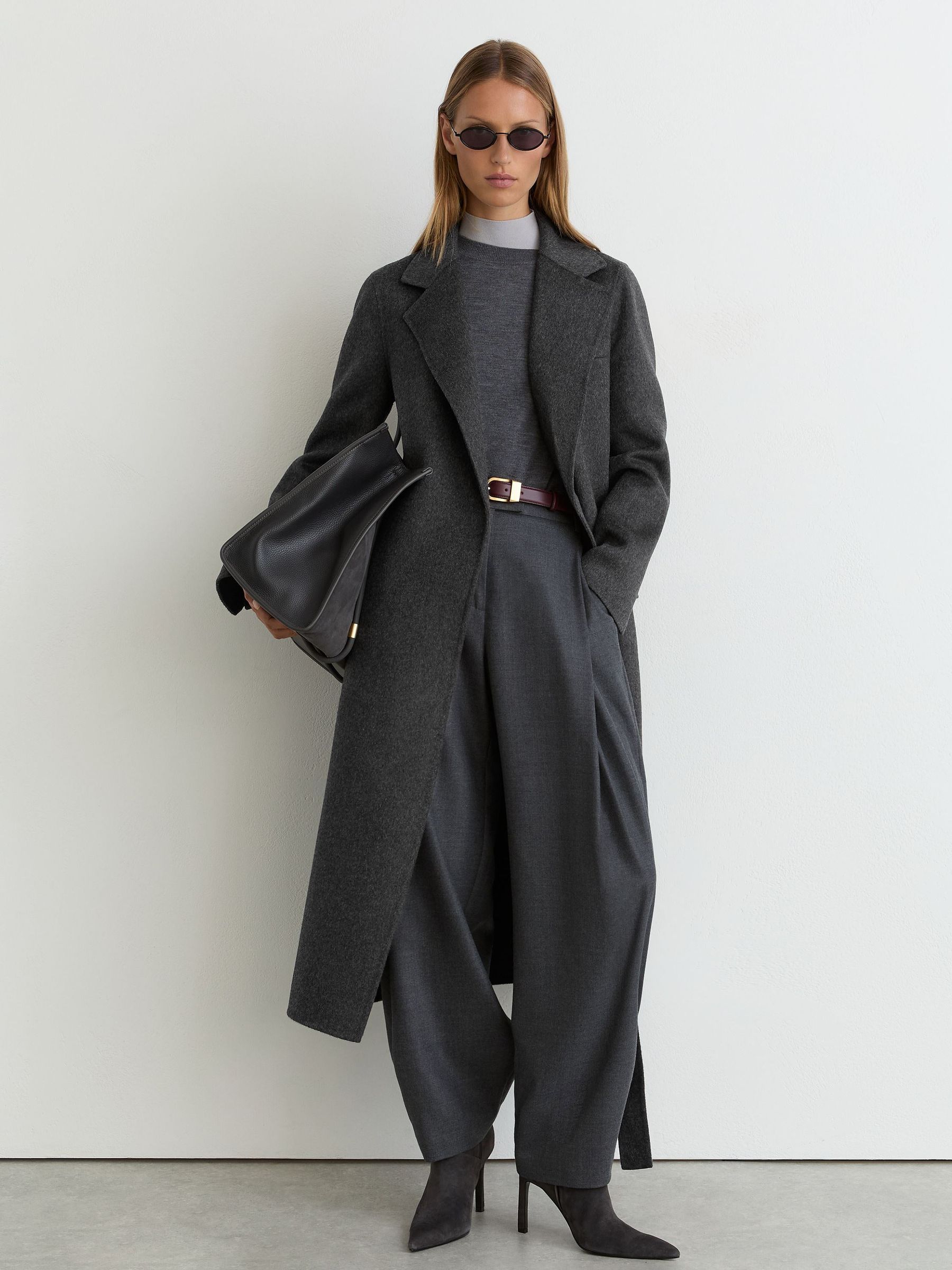 Wool-Blend Double-Breasted Blind-Seam Coat in Charcoal Grey - Image 3 of 12