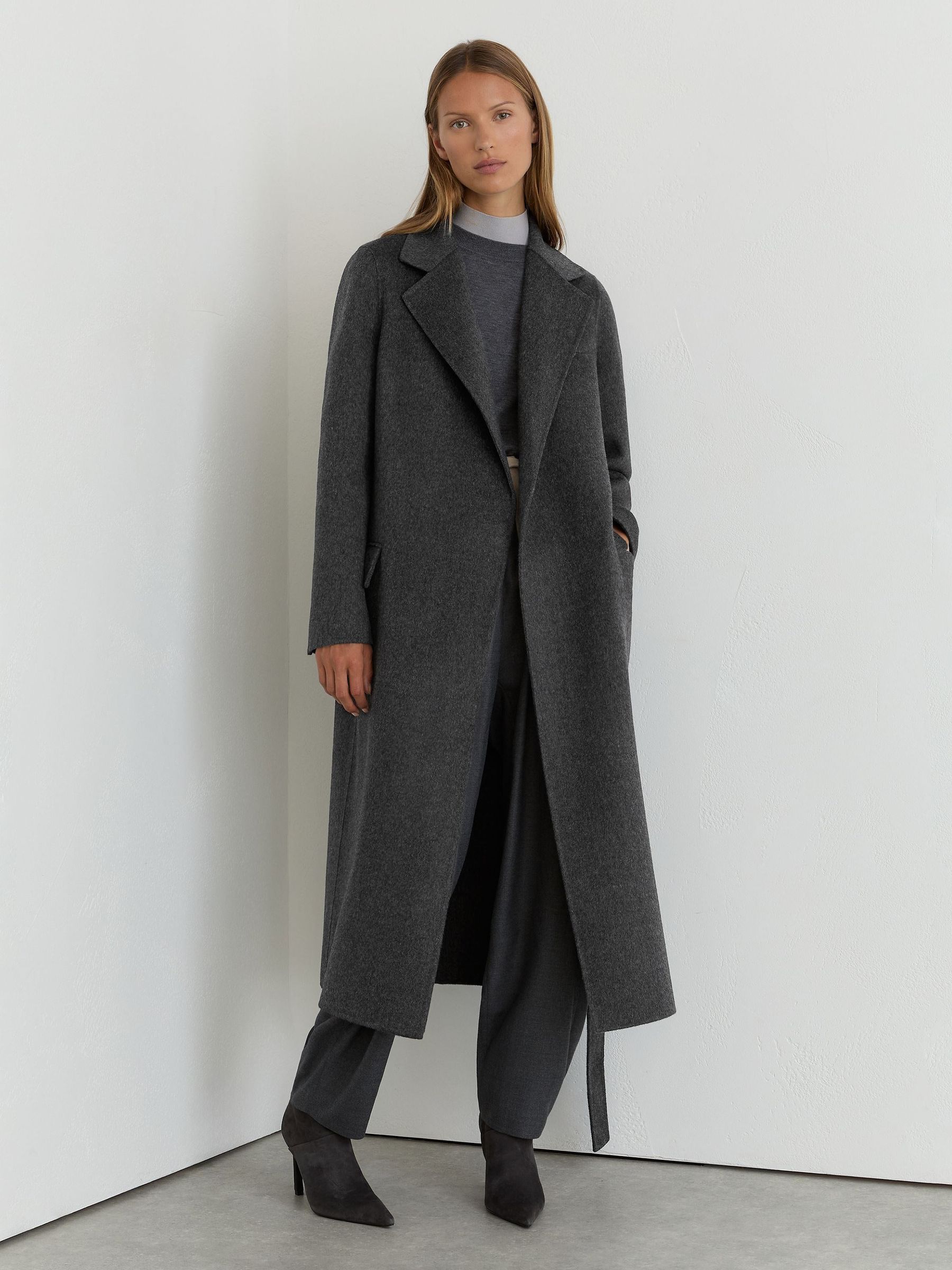 Wool-Blend Double-Breasted Blind-Seam Coat in Charcoal Grey - Image 9 of 12