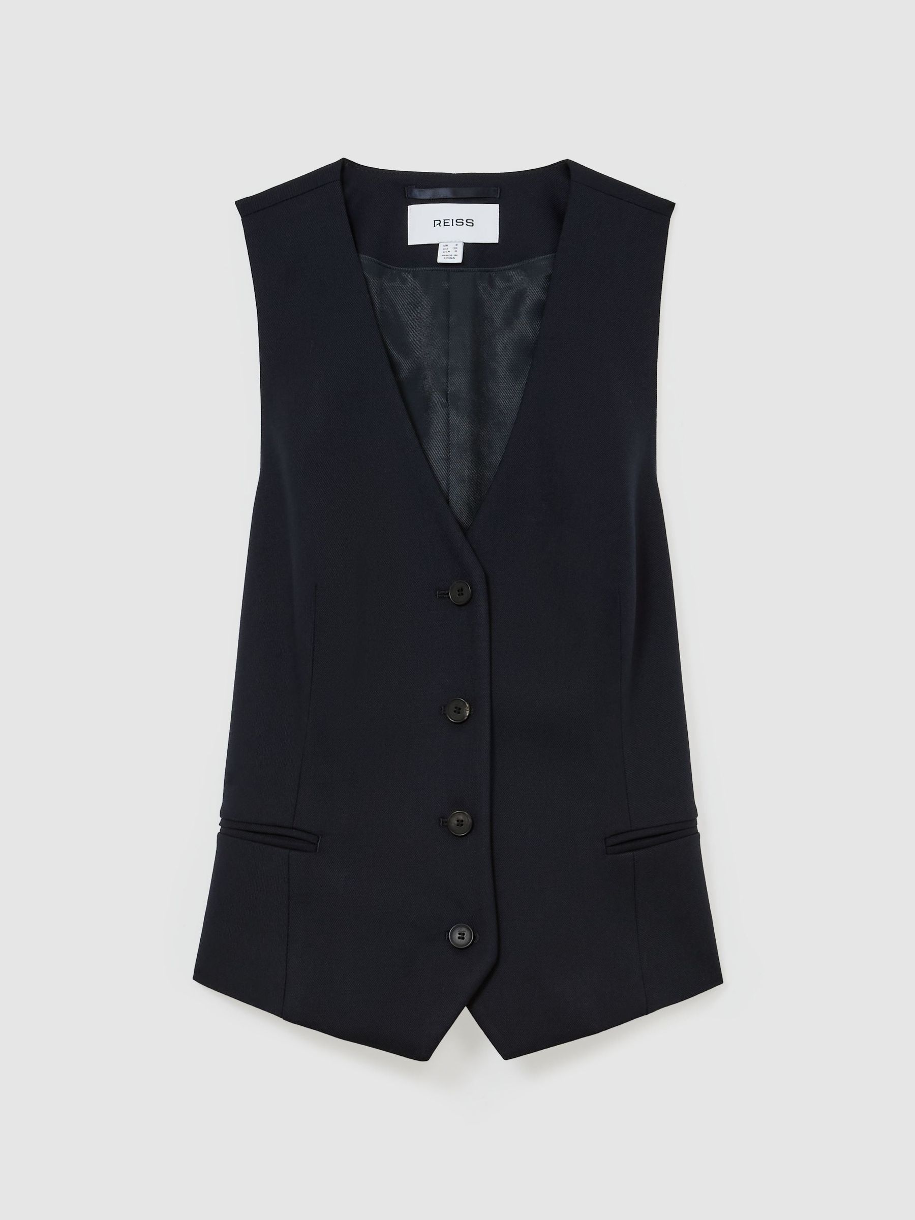 Wool-Blend Tailored Waistcoat in Navy - Image 2 of 6 Wool-Blend Tailored Waistcoat in Navy - Image 2 of 6