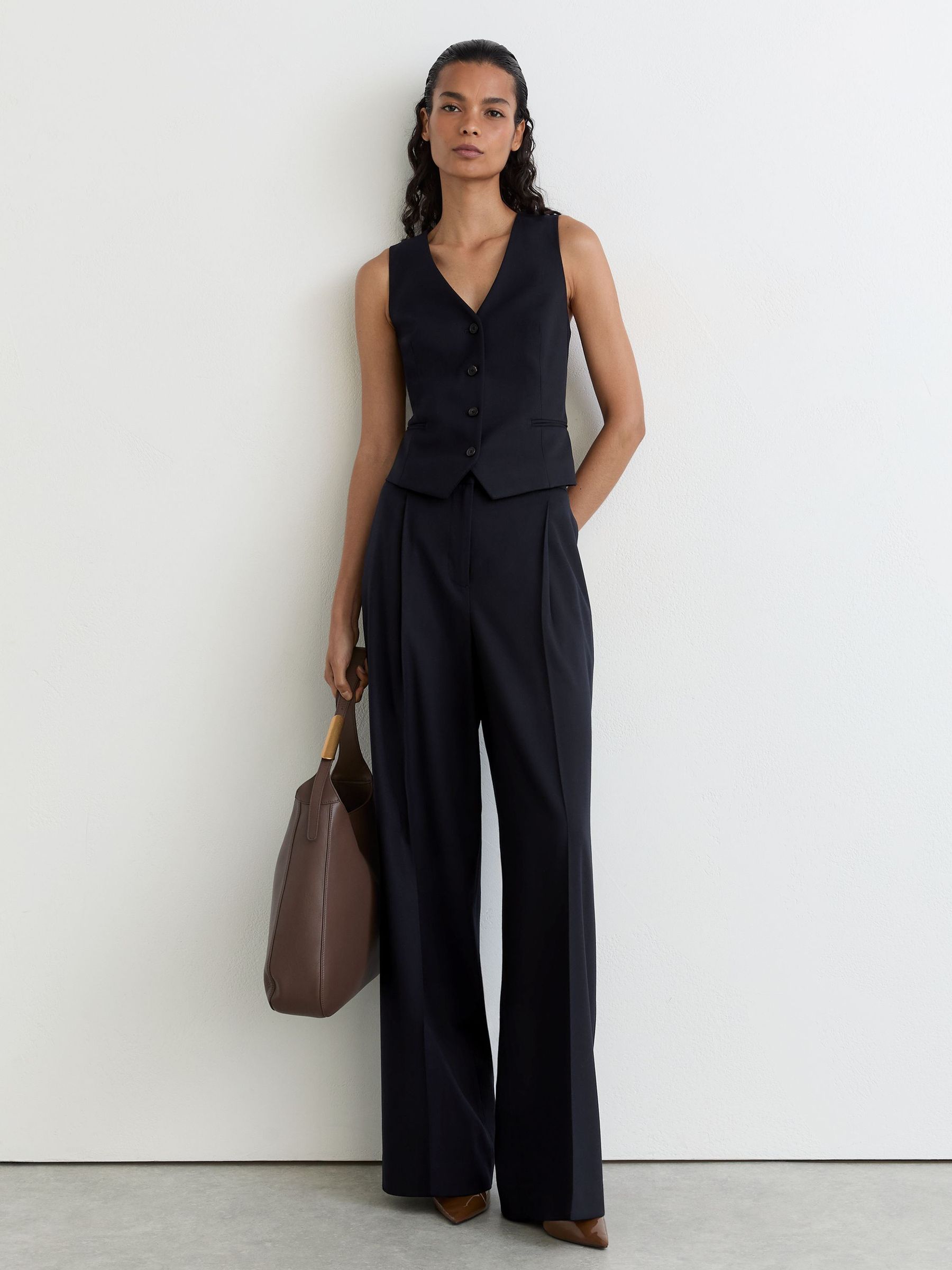 Wool-Blend Tailored Waistcoat in Navy - Image 3 of 6
