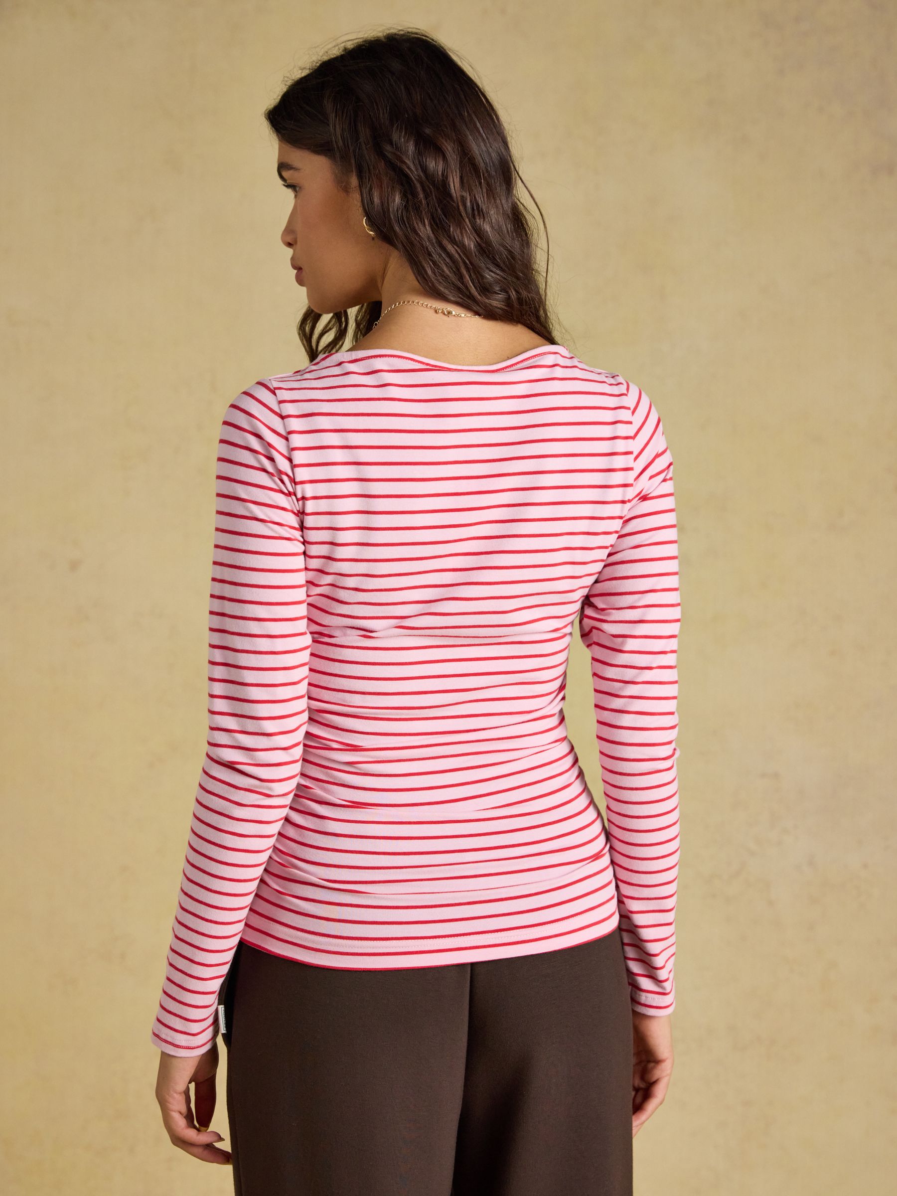 Pink/Red Double Layer Front Long Sleeve Boat Neck Jersey Top - Image 2 of 8 Pink/Red Double Layer Front Long Sleeve Boat Neck Jersey Top - Image 2 of 8