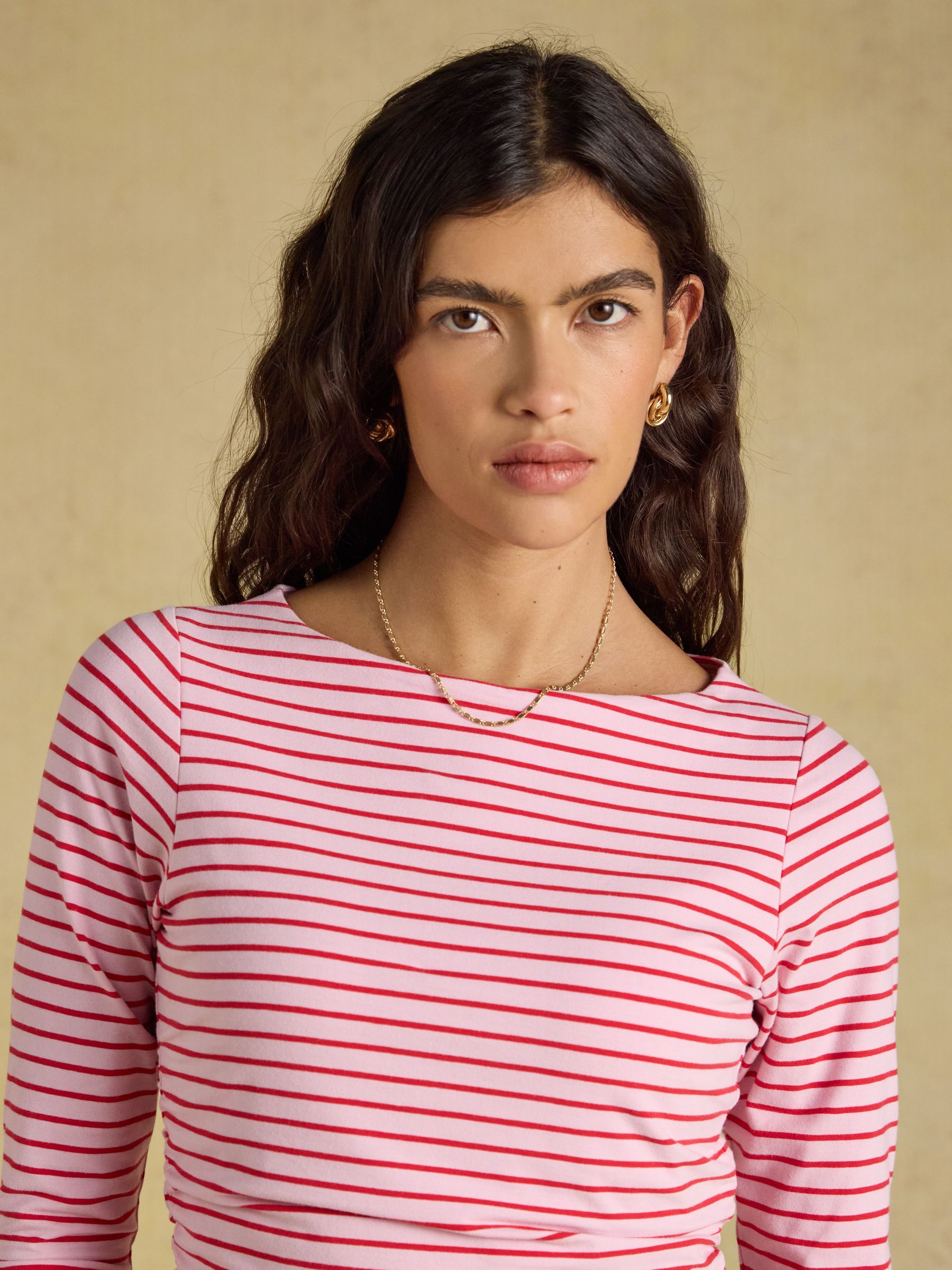 Pink/Red Double Layer Front Long Sleeve Boat Neck Jersey Top - Image 4 of 8