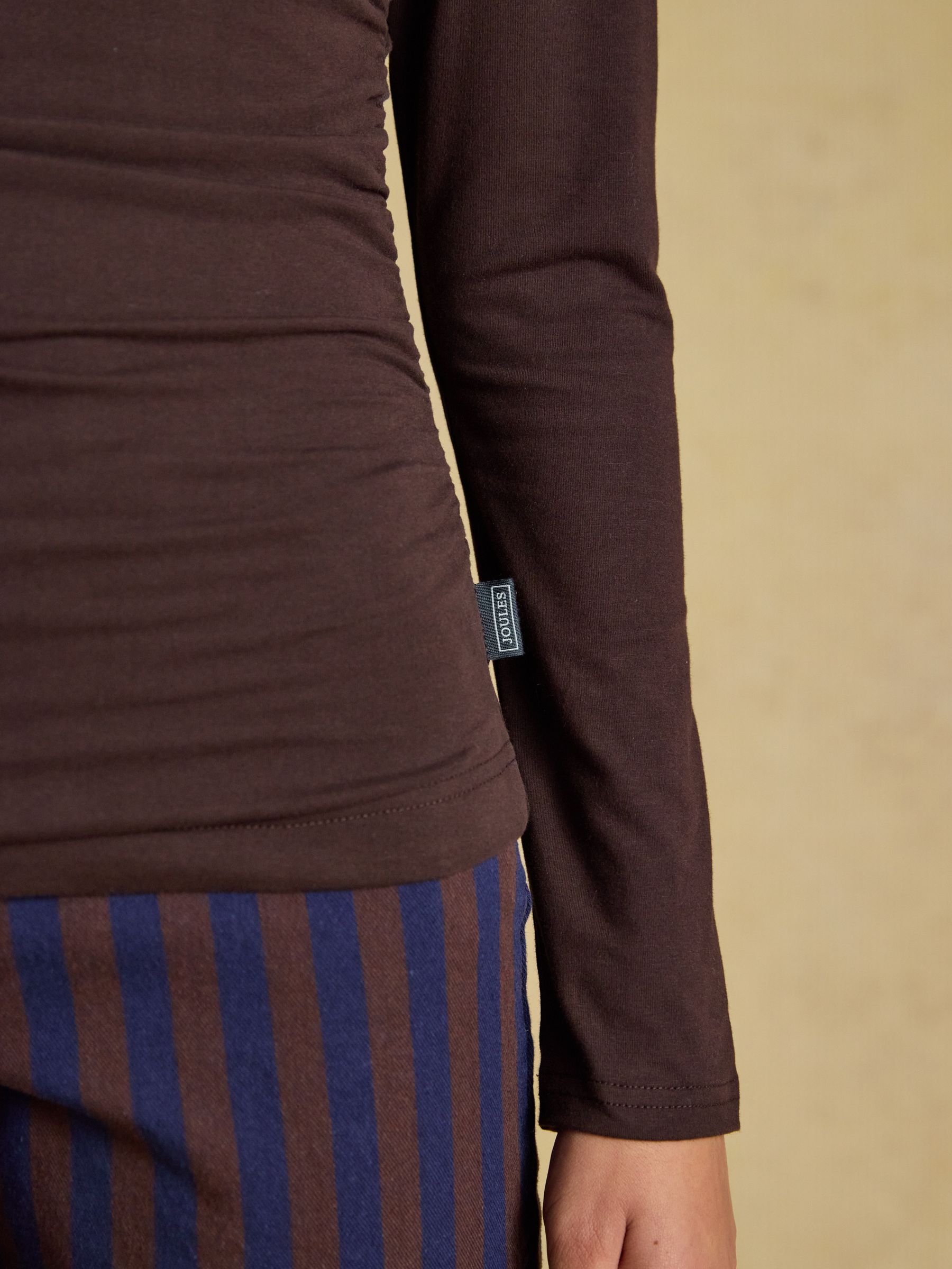 Chocolate Brown Double Layer Front Long Sleeve Boat Neck Jersey Top - Image 4 of 7