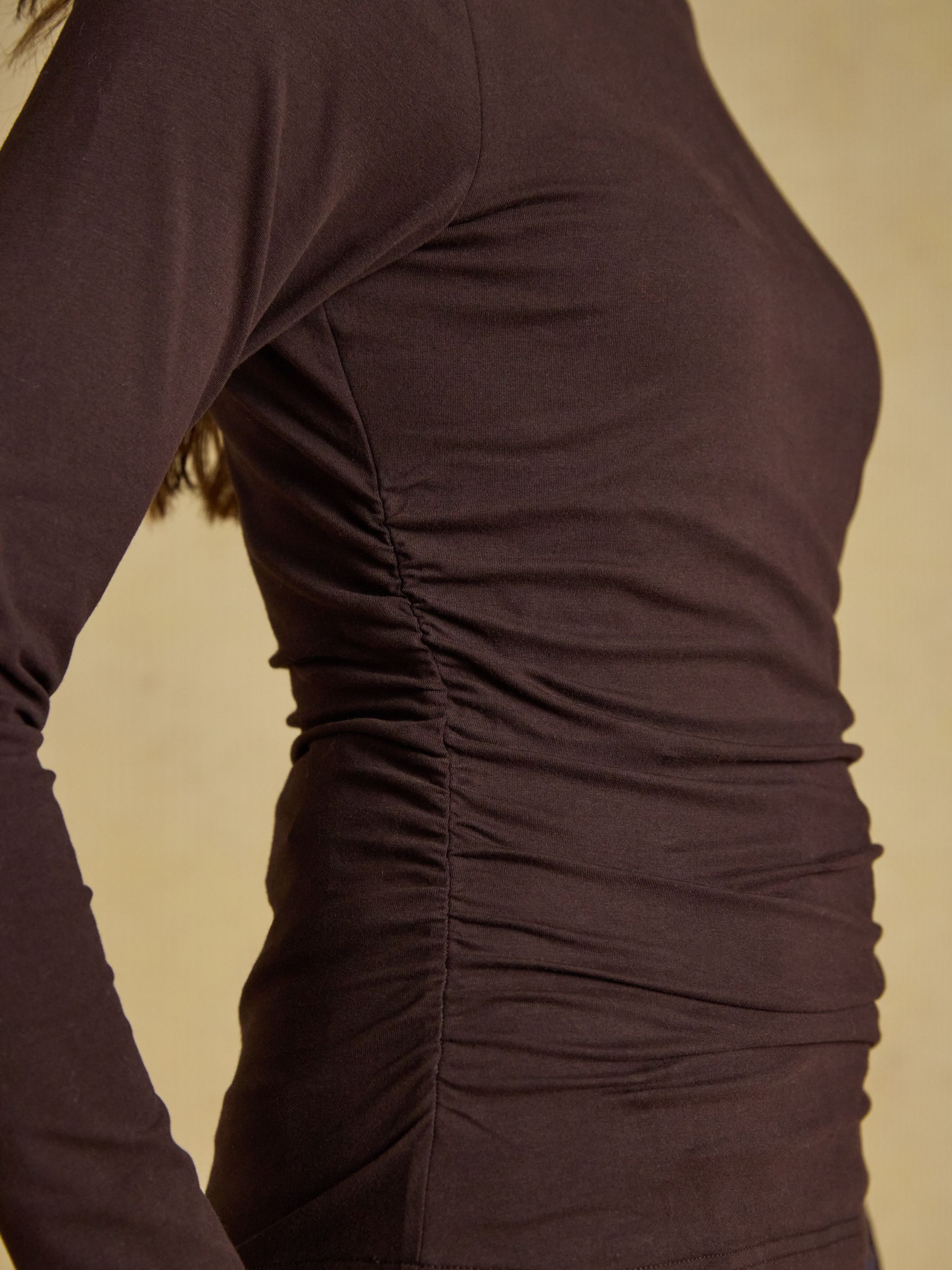 Chocolate Brown Double Layer Front Long Sleeve Boat Neck Jersey Top - Image 6 of 7