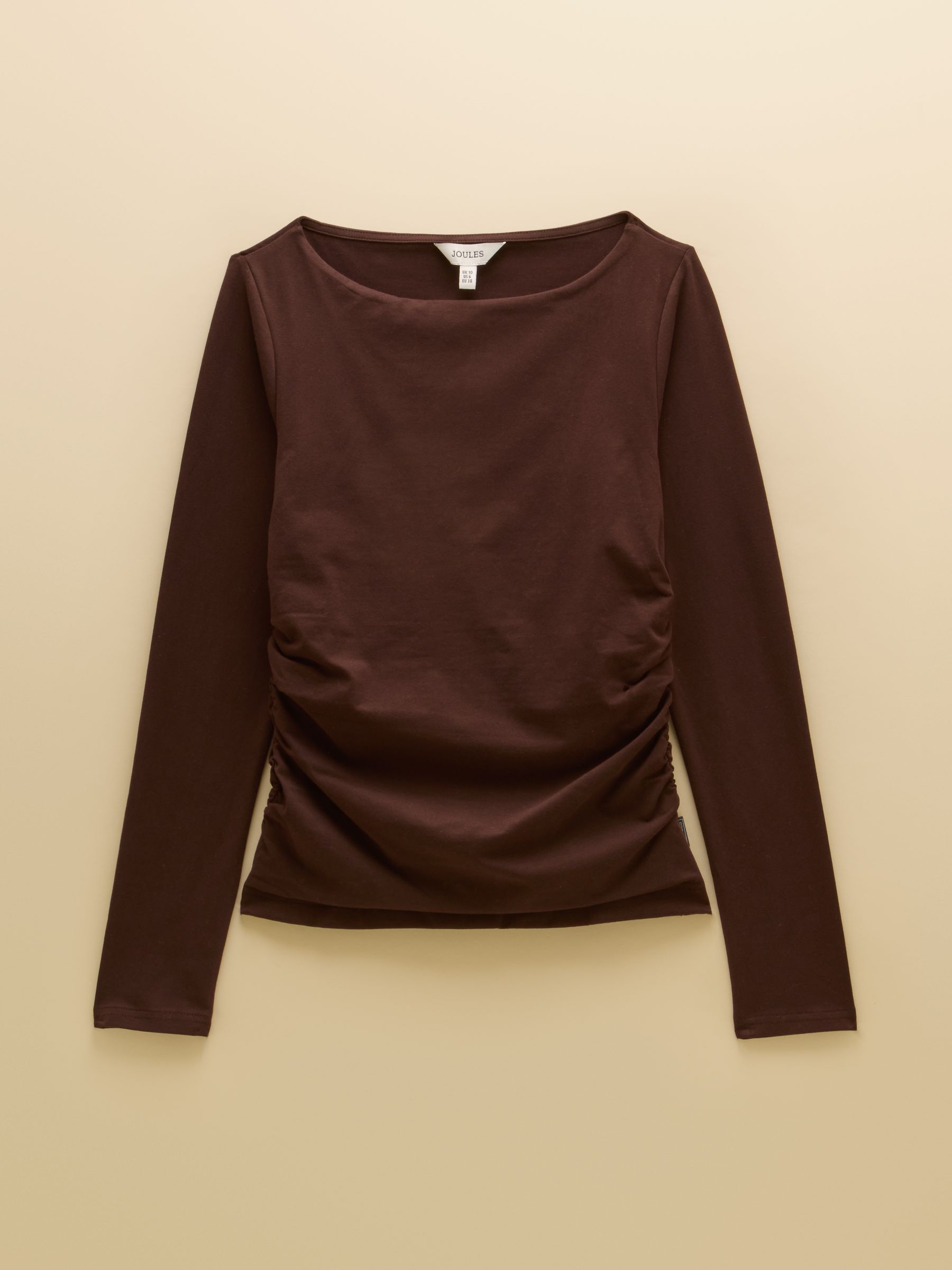 Chocolate Brown Double Layer Front Long Sleeve Boat Neck Jersey Top - Image 7 of 7