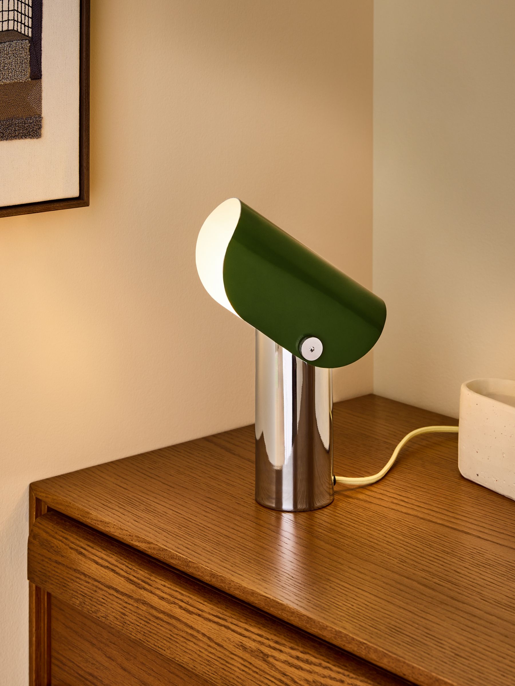 Curve Table Lamp in Chrome & Green - Image 1 of 6