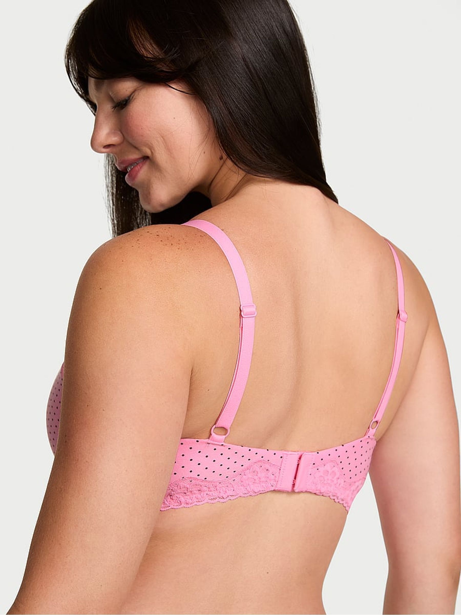 Pink Polka Dot Lightly Lined Non Wired Cotton Lace Trim Bra - Image 2 of 2 Pink Polka Dot Lightly Lined Non Wired Cotton Lace Trim Bra - Image 2 of 2