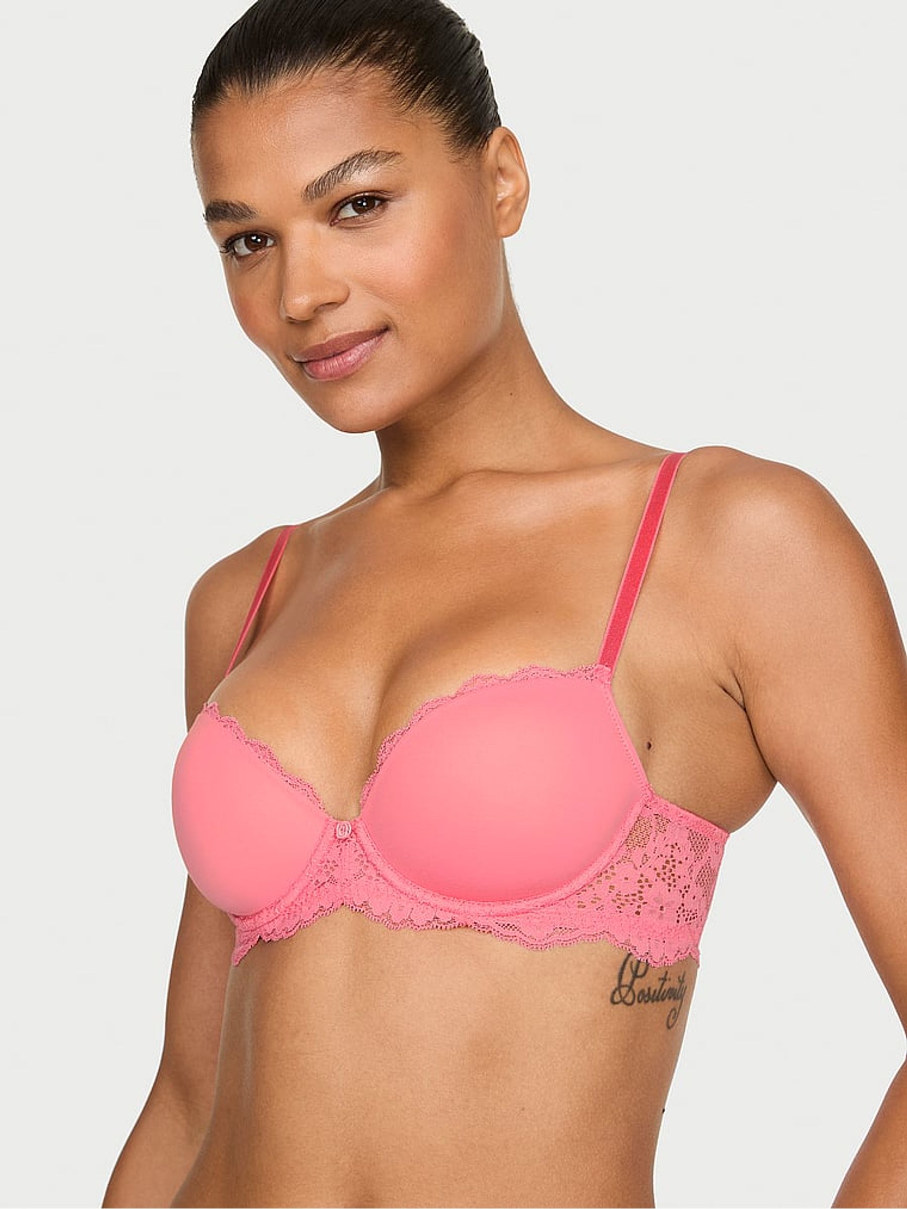 Wild Salmon Pink Lace Trim Lightly Lined Demi Bra - Image 1 of 2
