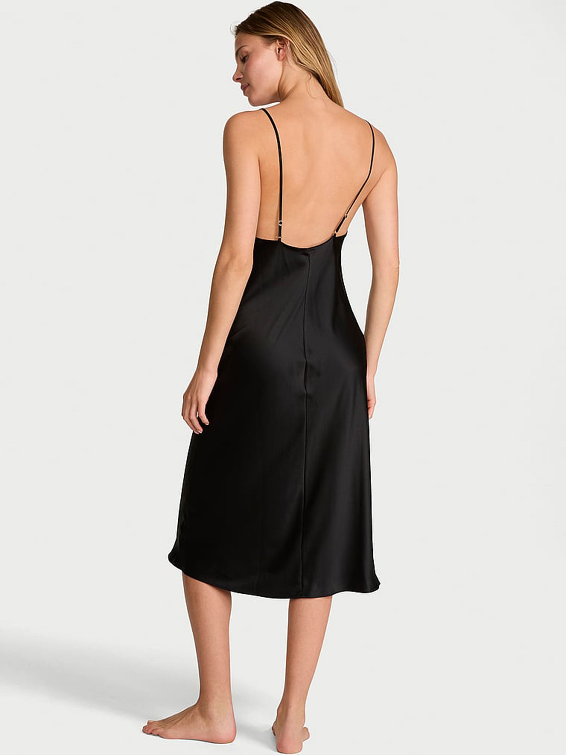 Black Satin Midi Slip Dress - Image 2 of 2 Black Satin Midi Slip Dress - Image 2 of 2