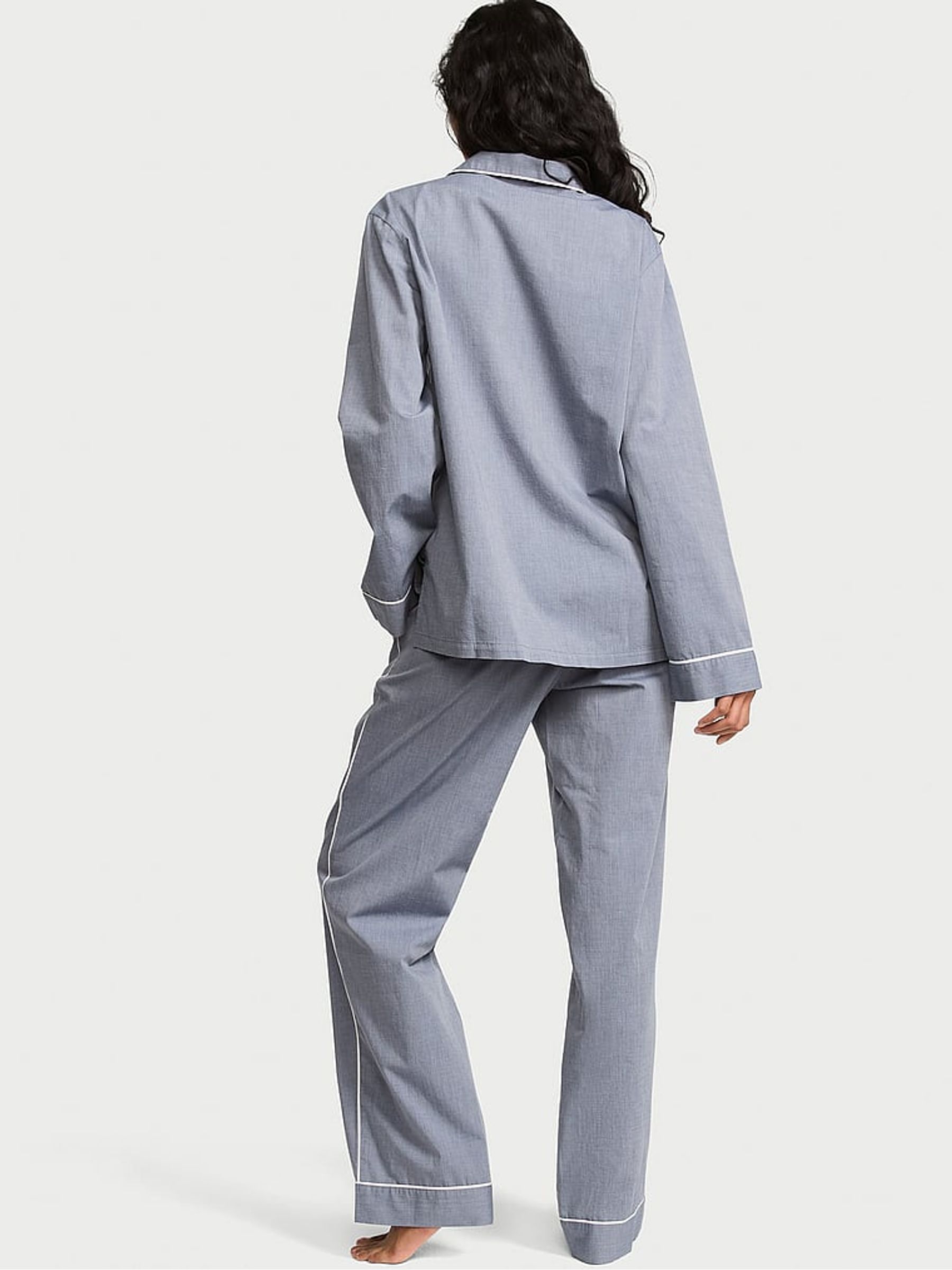 Monaco Blue Heritage Cotton Long Pyjamas Set - Image 2 of 2 Monaco Blue Heritage Cotton Long Pyjamas Set - Image 2 of 2