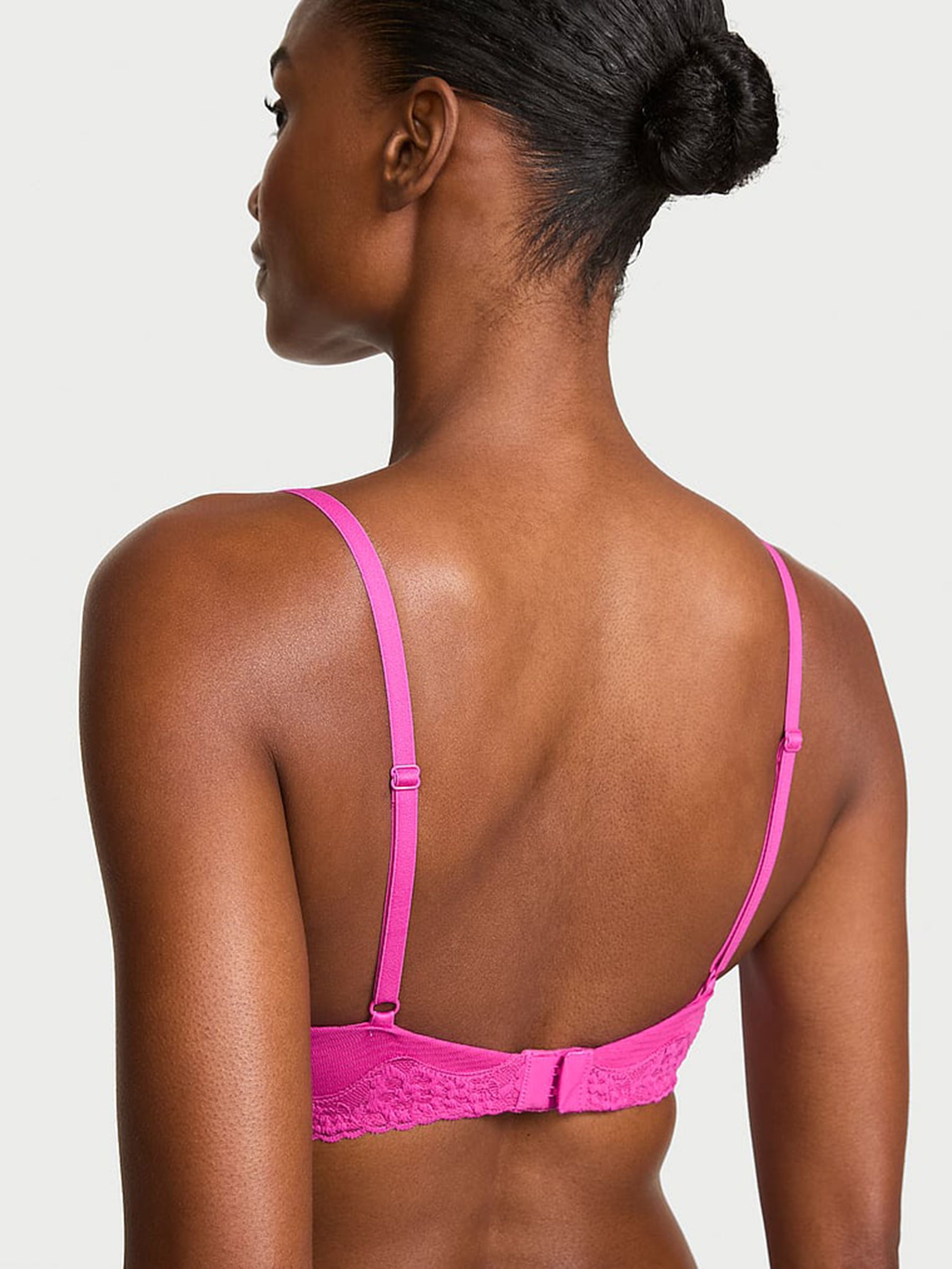 Pink Fire Lightly Lined Non Wired Cotton Stripe Lace Trim Bra - Image 2 of 2 Pink Fire Lightly Lined Non Wired Cotton Stripe Lace Trim Bra - Image 2 of 2