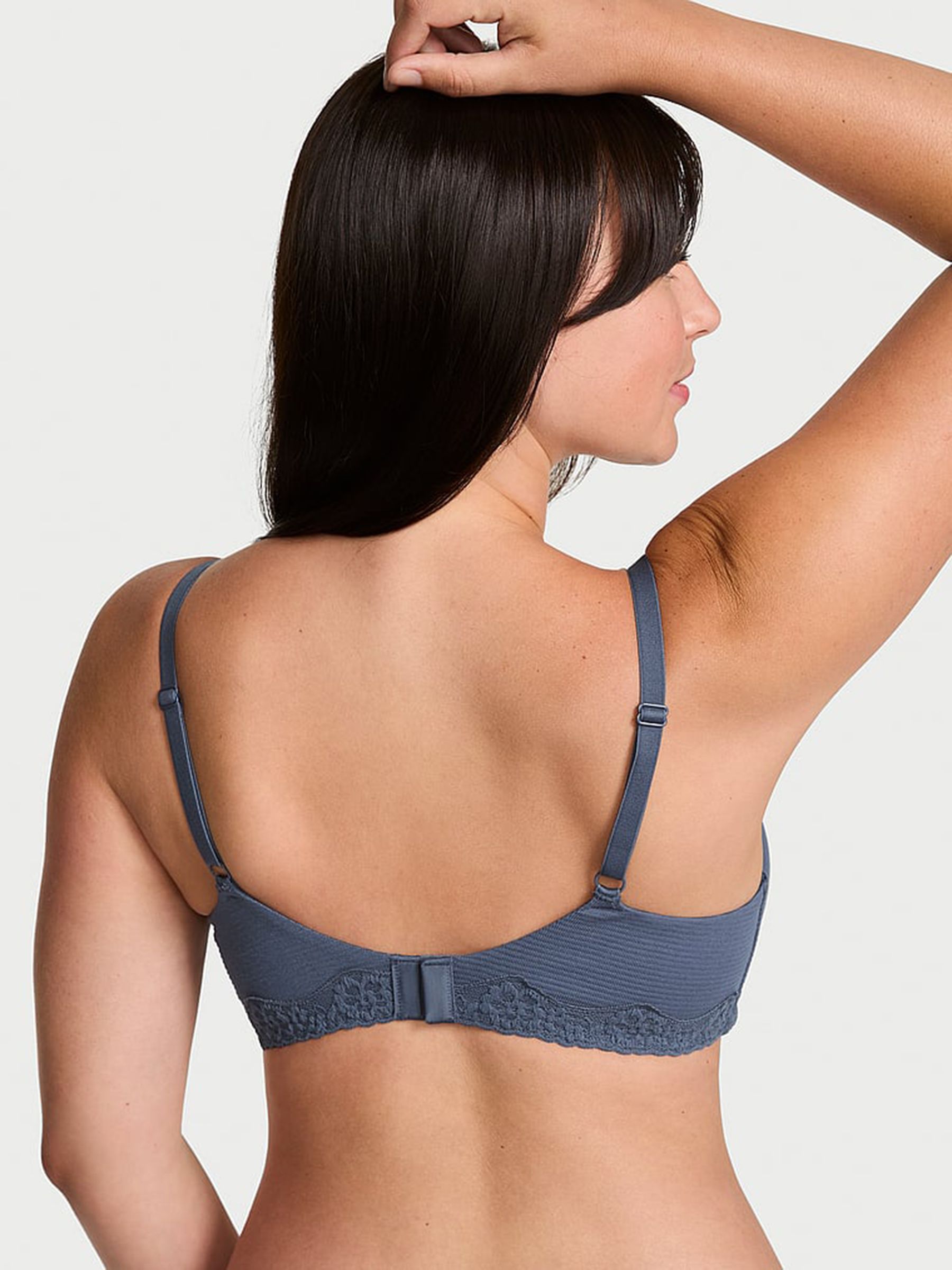 Bluestream Lightly Lined Balcony Cotton Stripe Lace Trim Bra - Image 2 of 2 Bluestream Lightly Lined Balcony Cotton Stripe Lace Trim Bra - Image 2 of 2