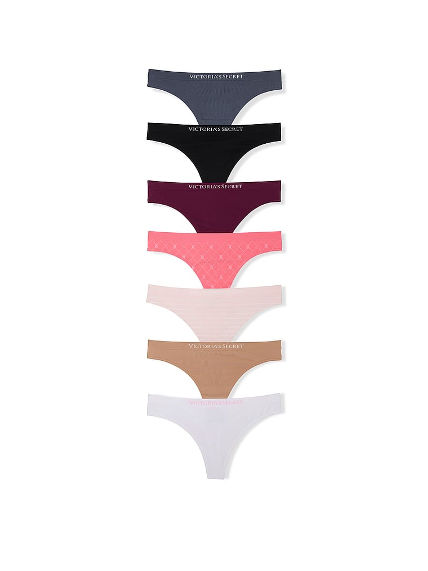 Grey/Black/Red/Pink/Nude/White Thong 7 Pack Knickers - Image 1 of 3