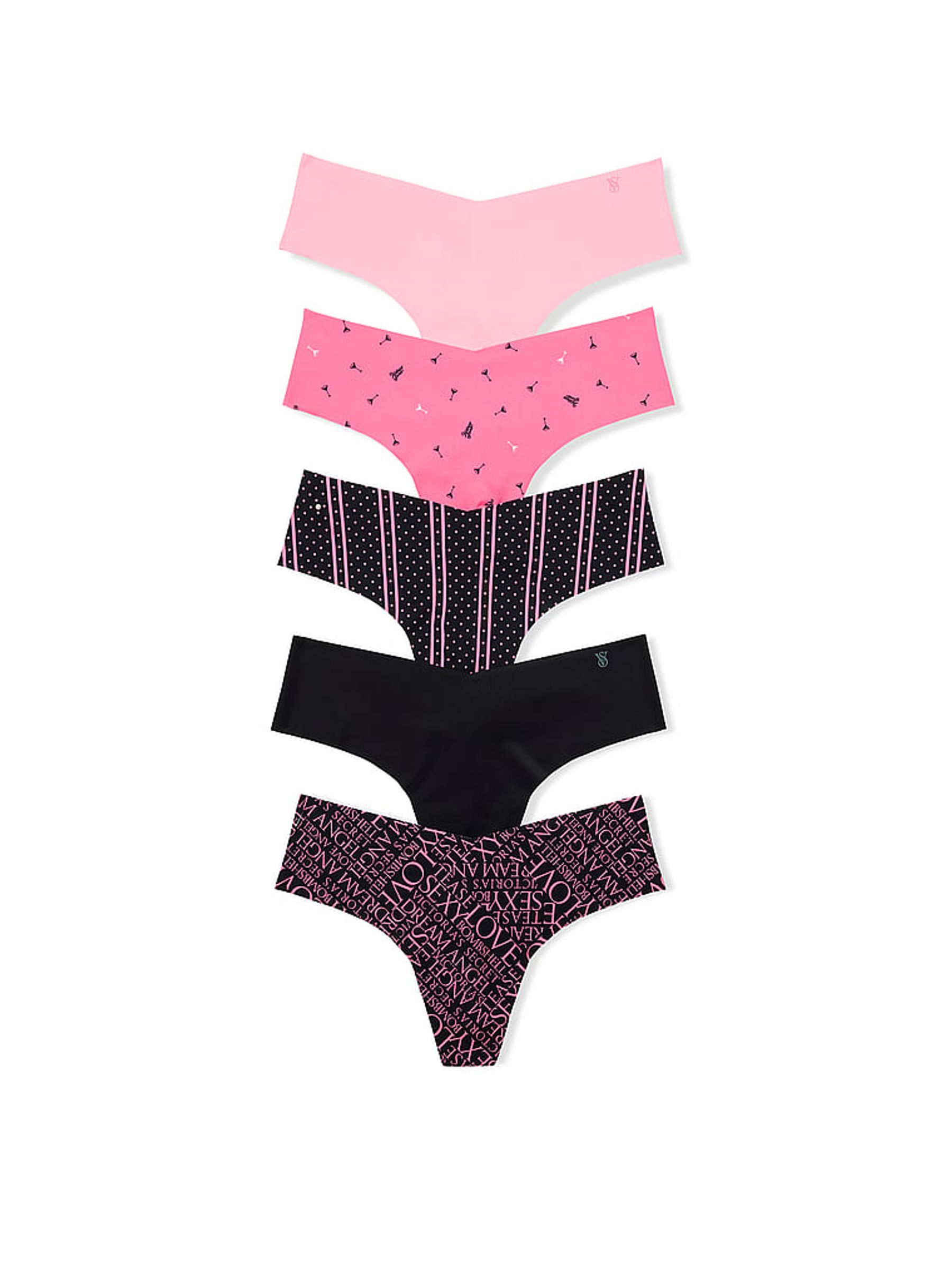 Pink/Black Thong 5 Pack Knickers - Image 1 of 3 Pink/Black Thong 5 Pack Knickers - Image 1 of 3
