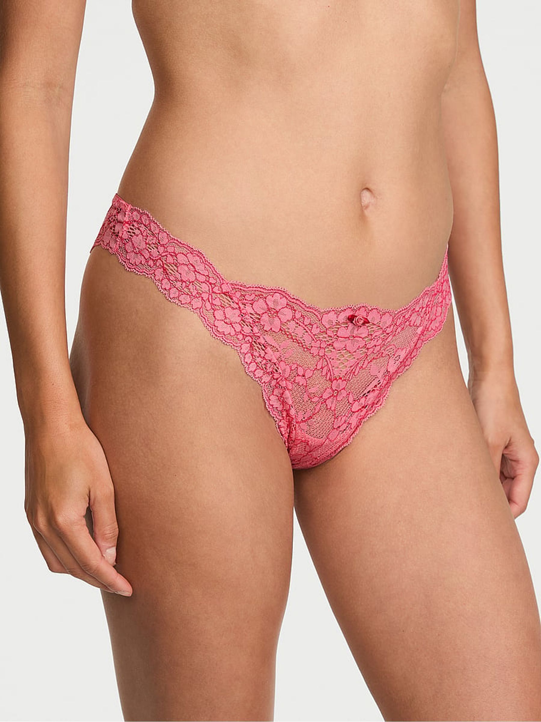 Wild Salmon Pink Thong Lace Knickers - Image 1 of 2