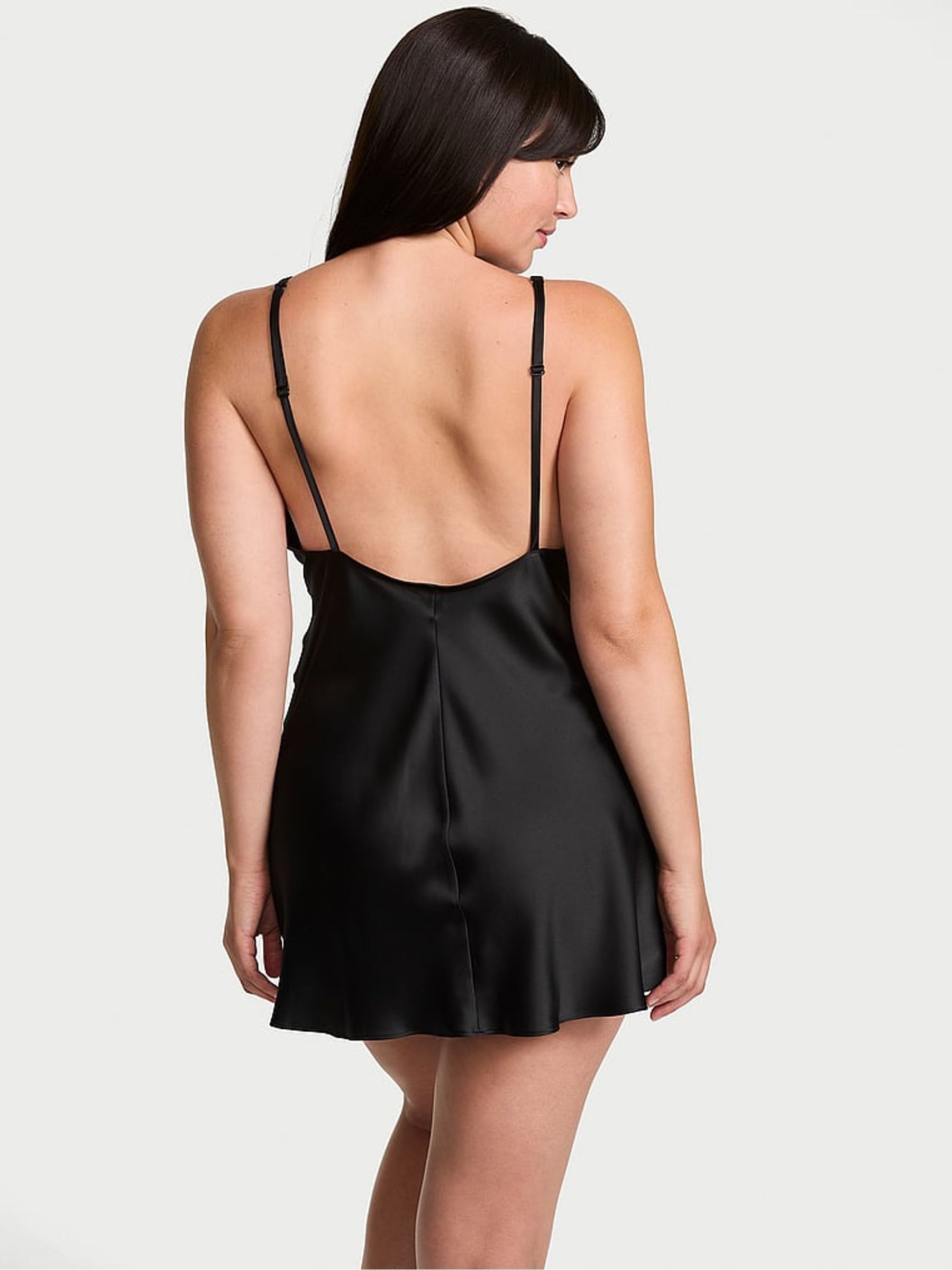 Black Mini Shine Script Satin Slip Dress - Image 2 of 2