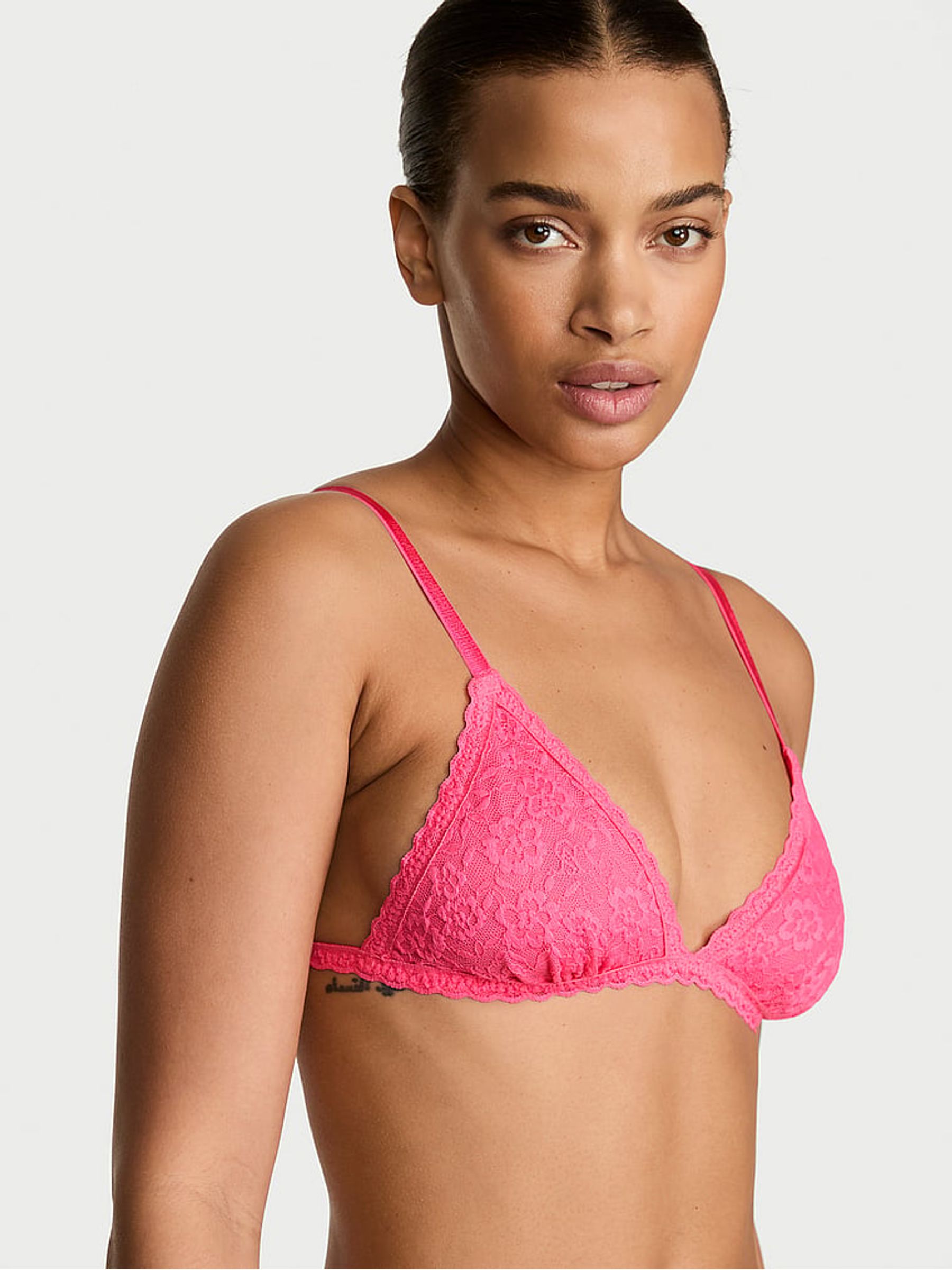 Bombshell Pink Lace Triangle Bralette - Image 1 of 2 Bombshell Pink Lace Triangle Bralette - Image 1 of 2